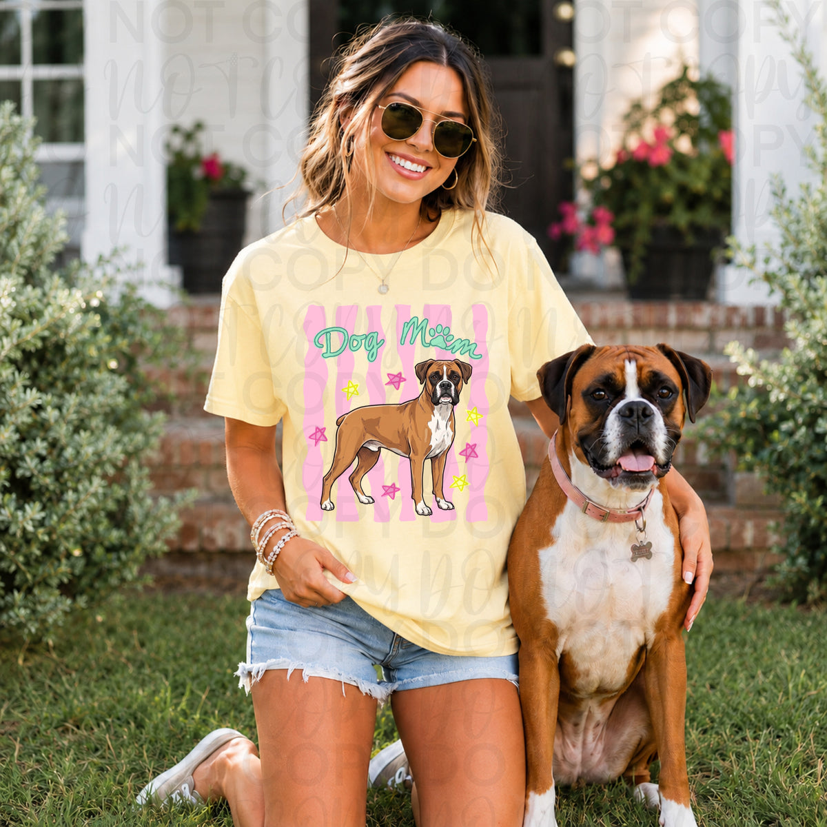 Dog mom PINK stripes boxer (UAC) DTF Transfer