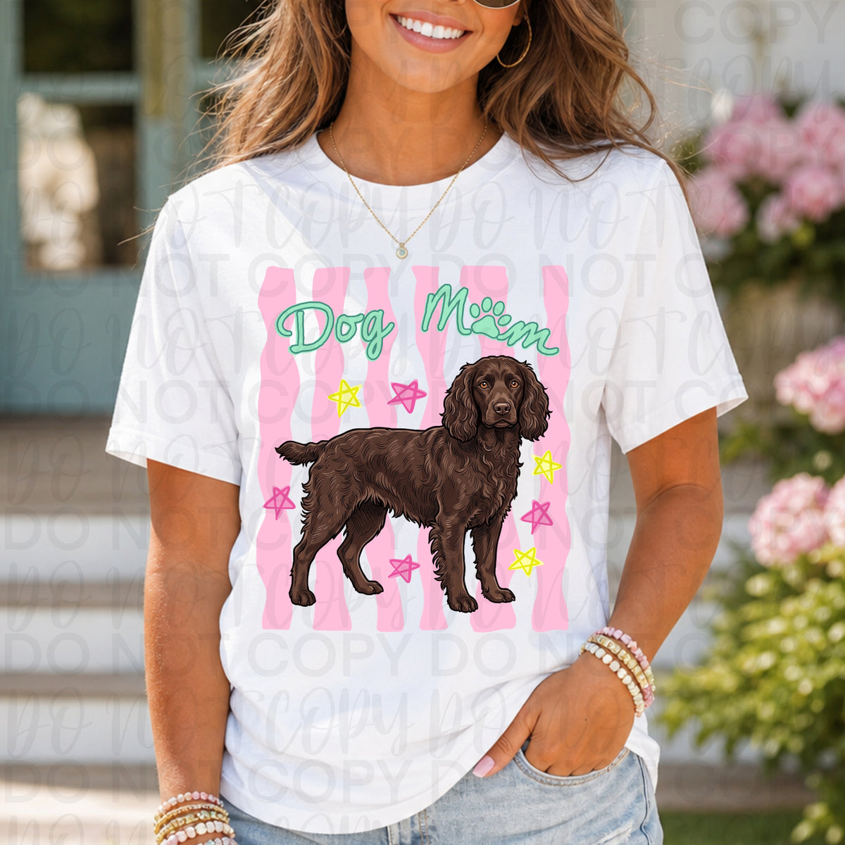 Dog mom PINK stripes boykin (UAC) DTF Transfer