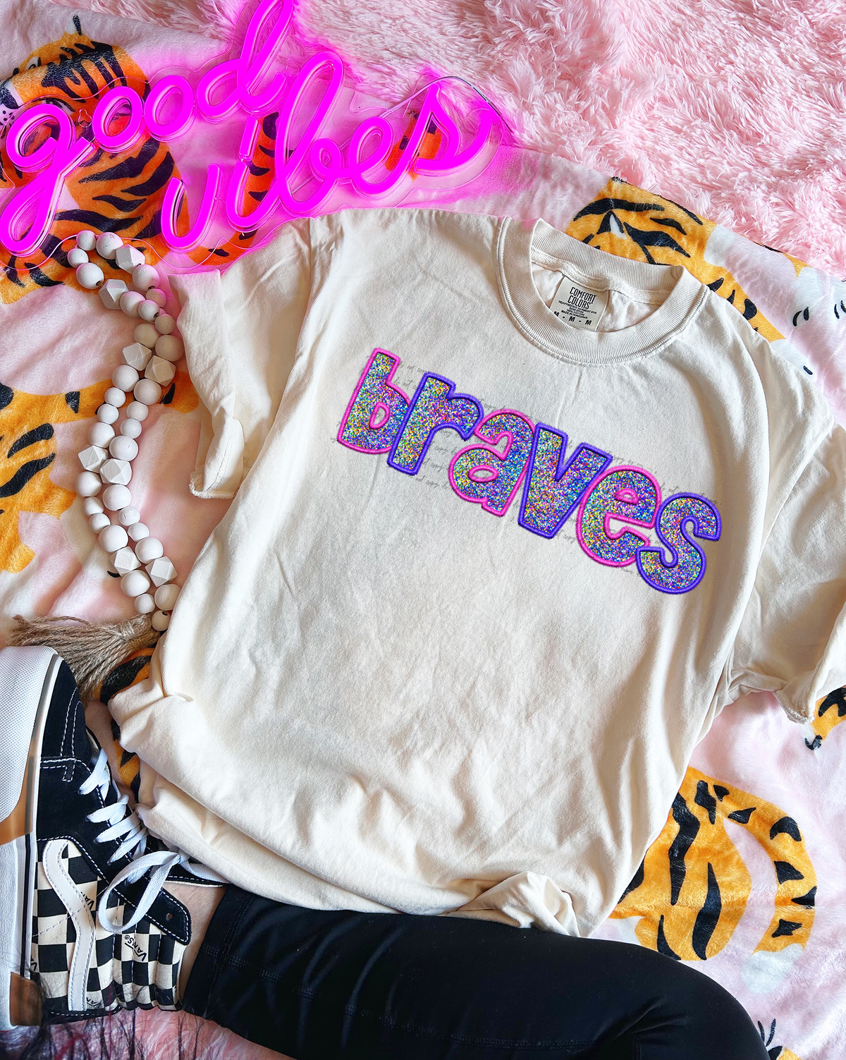 Braves Faux Embroidery Pink Blue 74959 DTF Transfer