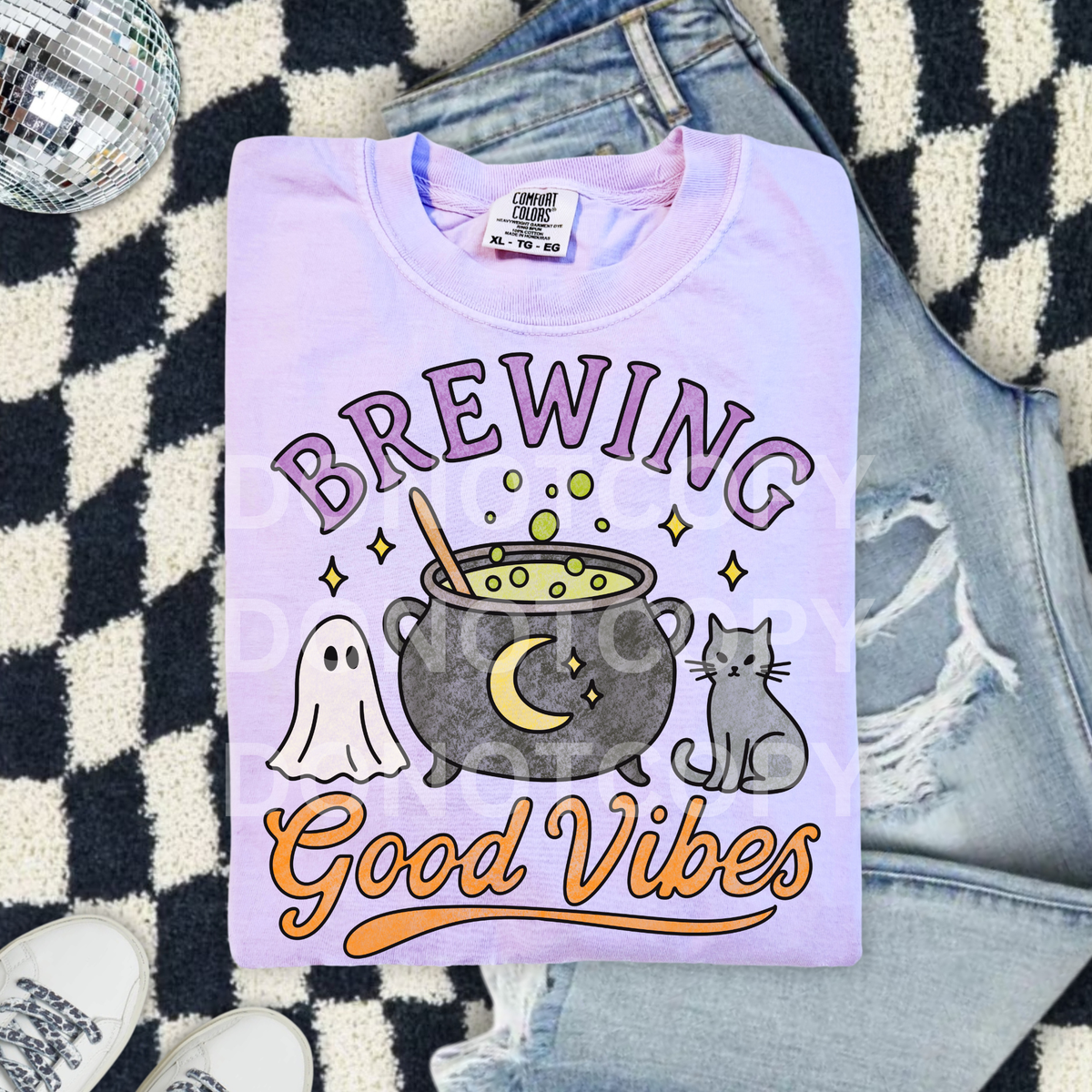 Brewing good vibes ghost and cat (CSG) DTF Transfer
