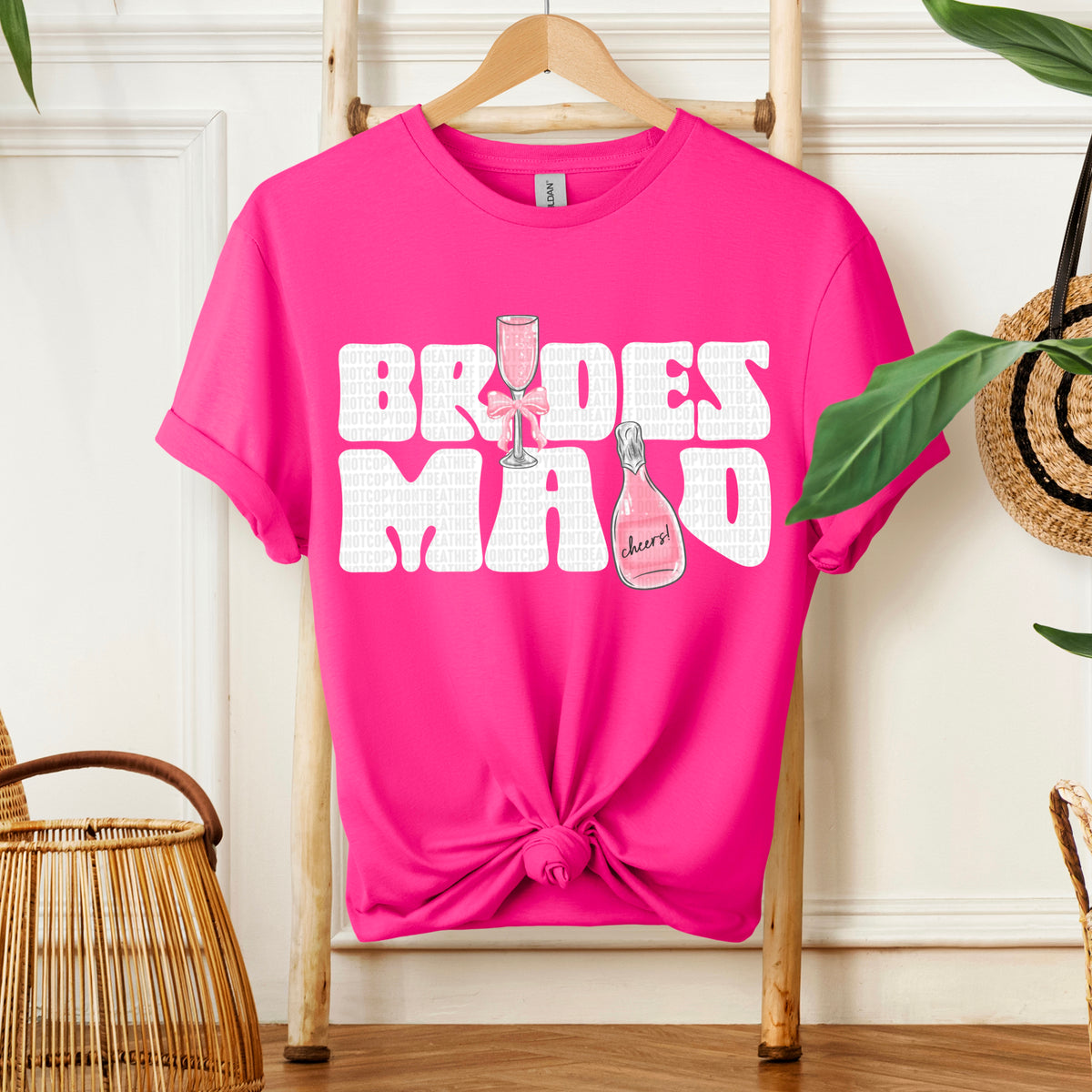 Bridesmaid White Font Pink Drink With Bow 104304 DTF transfer