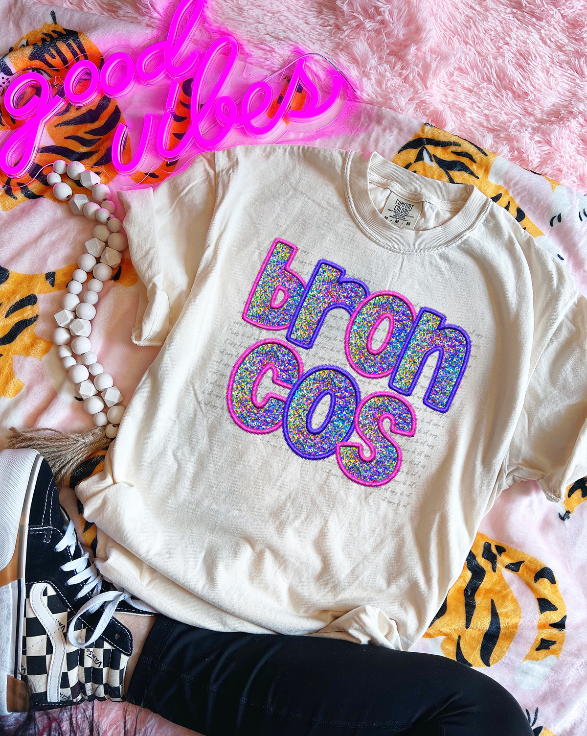 Broncos Faux Embroidery Pink Blue 74960 DTF Transfer