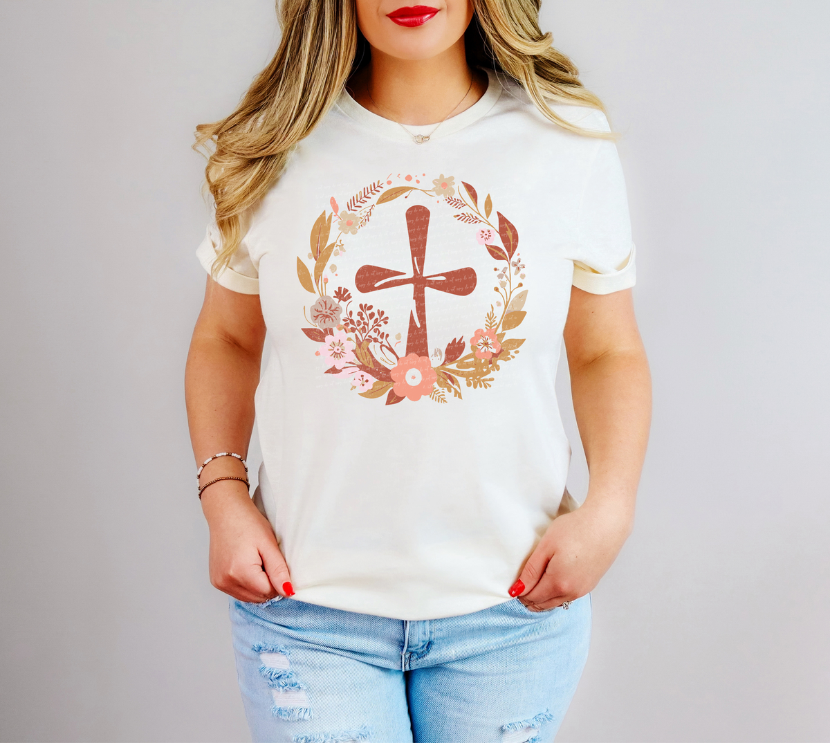 Brown Cross Flower Wreath 76813 DTF Transfer