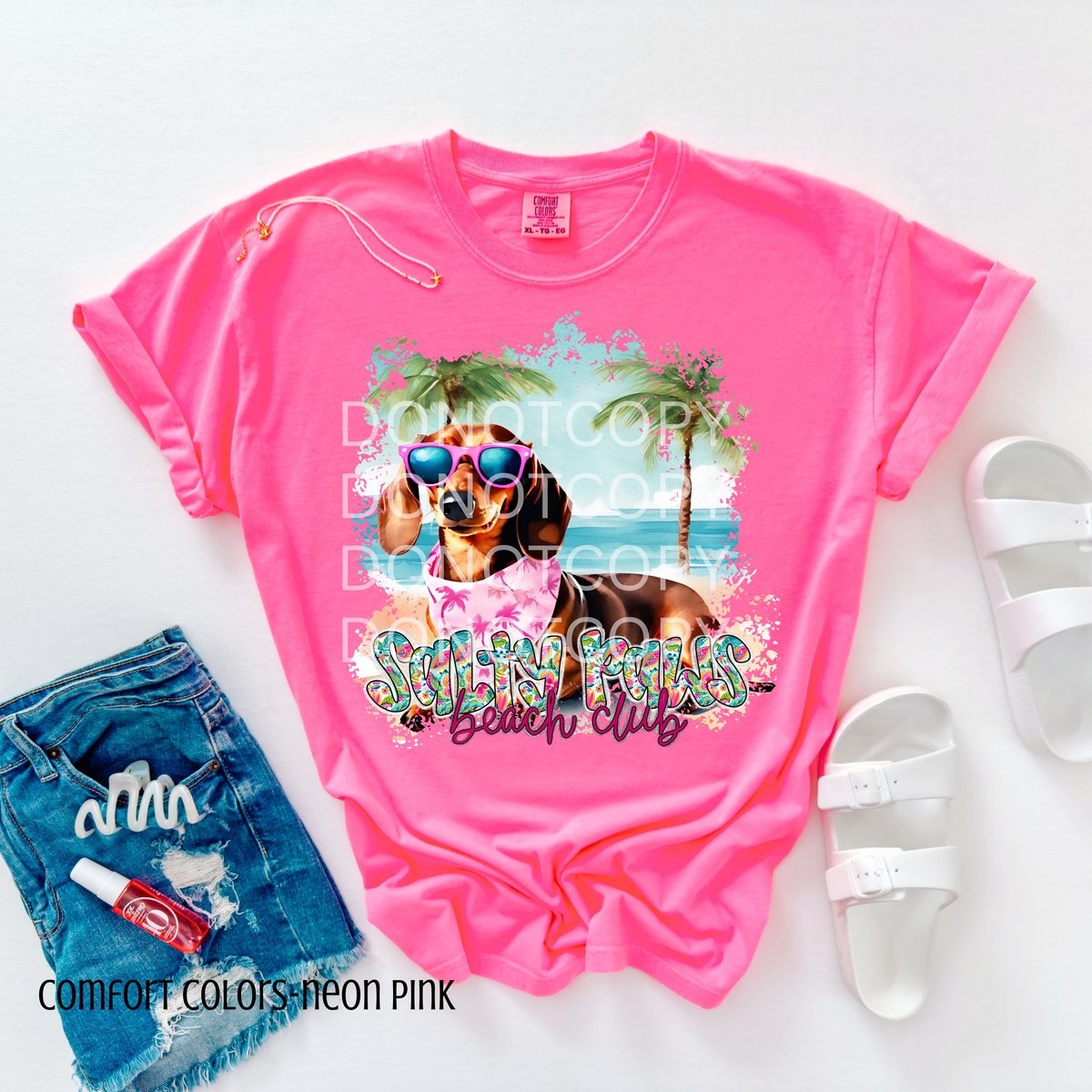 Brown Dachshund Salty Paws Beach Club (CSG) 101087 DTF transfer