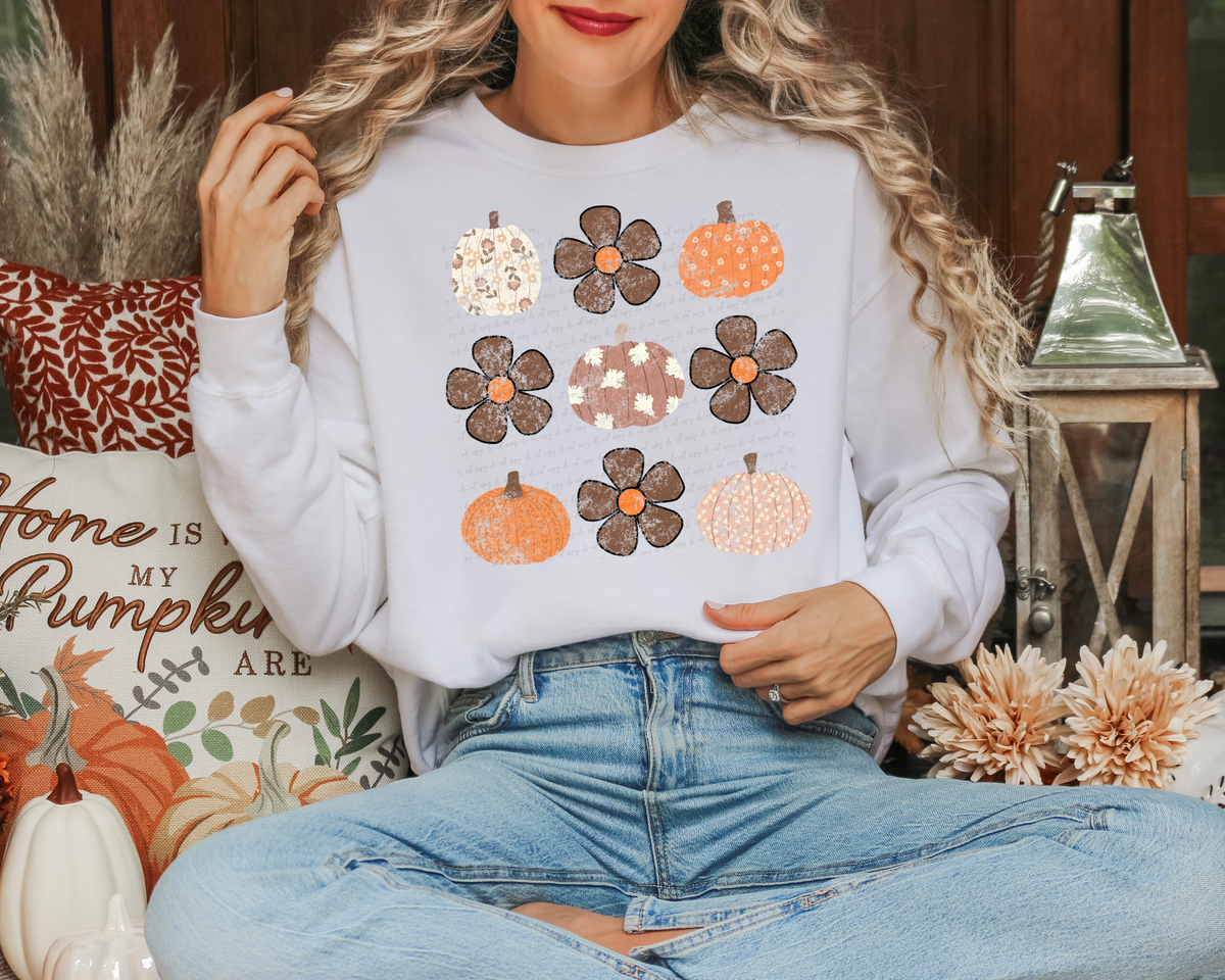 Brown Floral Pumpkins Grid 108947 DTF transfer