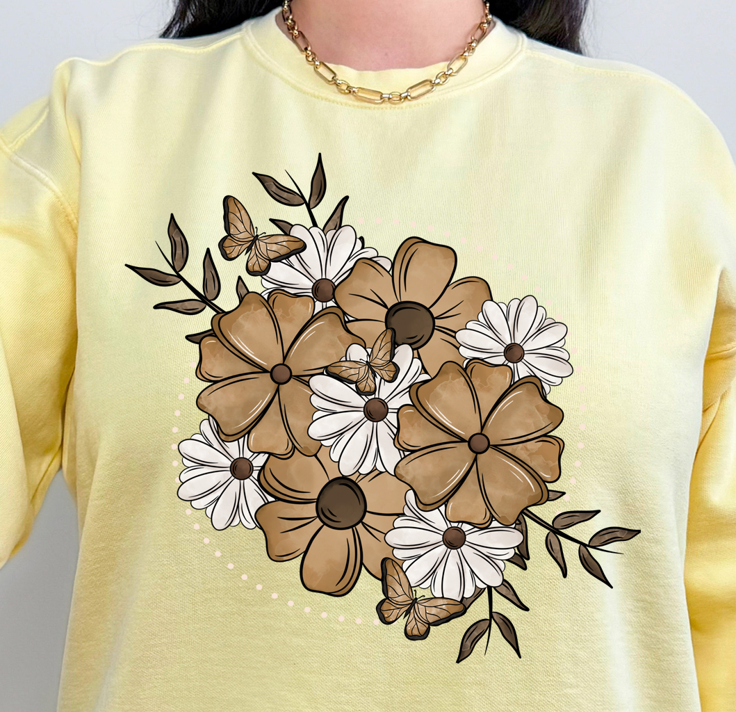 Brown White Daisy Flowers White Dots 86137 DTF Transfer