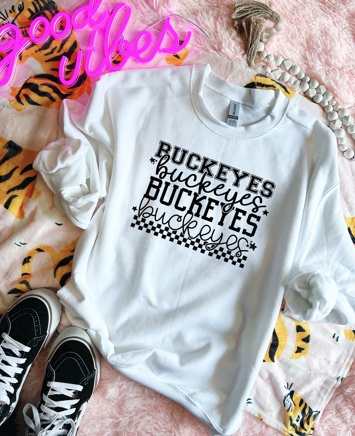 Buckeyes Varsity And Cursive Font Checkers Black 86615 DTF Transfer