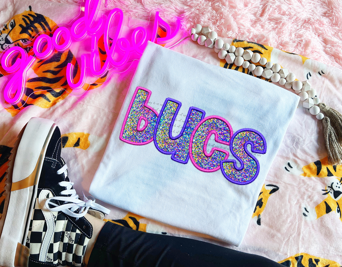 Bucs Faux Embroidery Pink Blue 74963 DTF Transfer