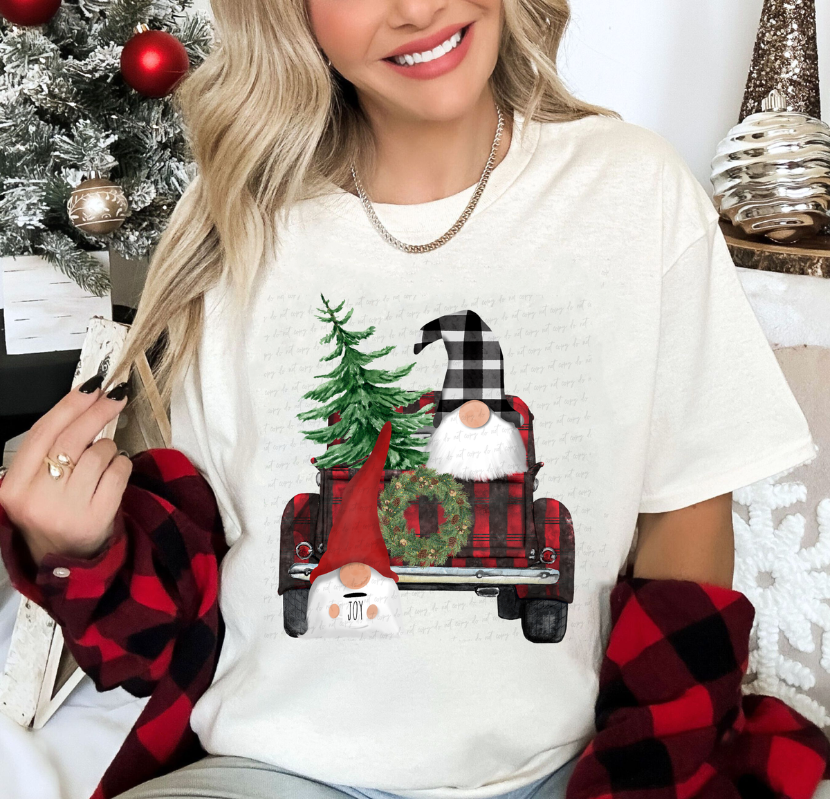 Buffalo Plaid Truck Christmas Gnomes Joy 114906 DTF transfer