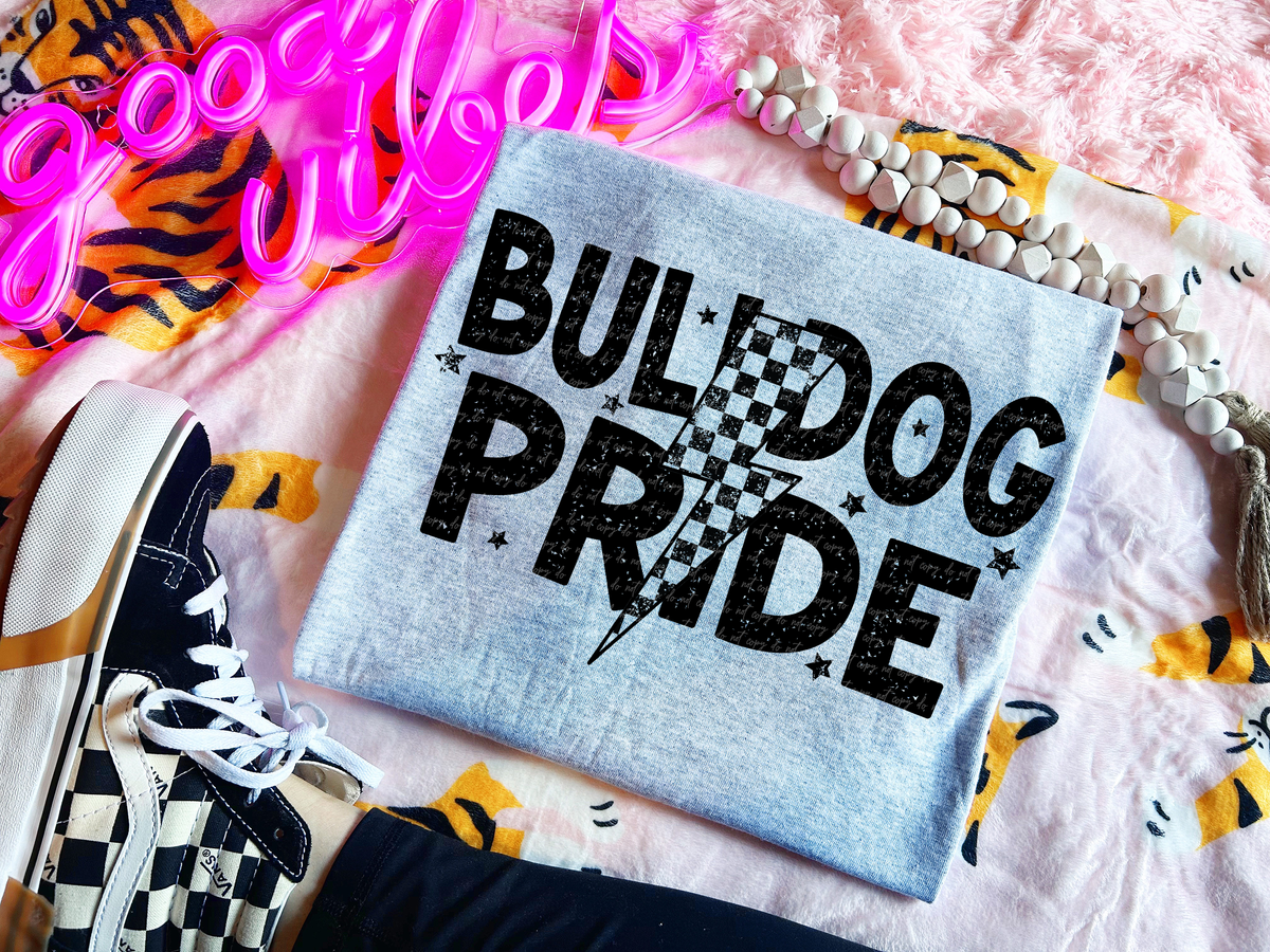 Bulldog Pride Checkered Lightning Bolt Black 89035 DTF Transfer