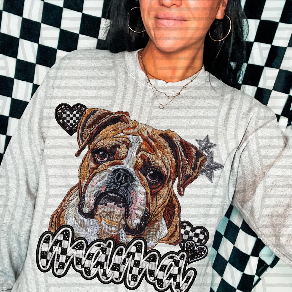 Bulldog mama checkered font (DKD) DTF Transfer