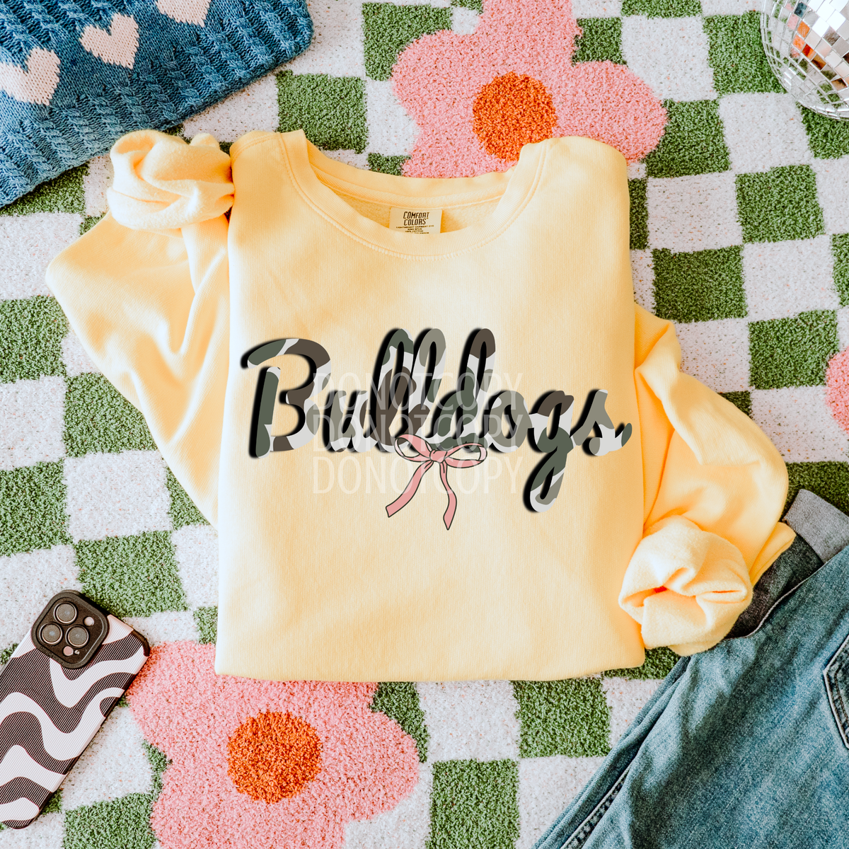 bulldogs camo with pink bow (CSG) DTF Transfer