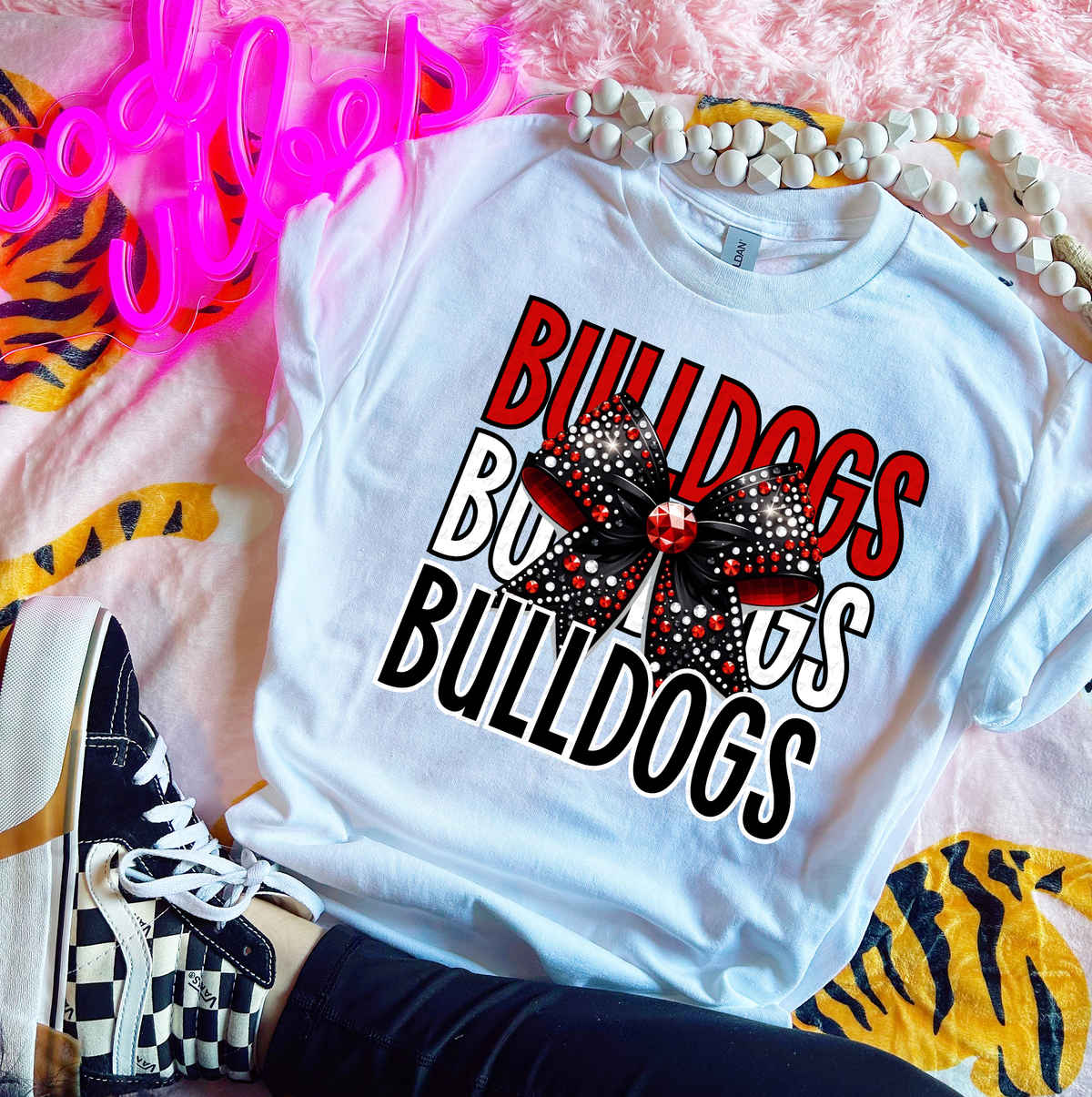 Bulldogs Stacked Black and Red Bow 117780 DTF transfer