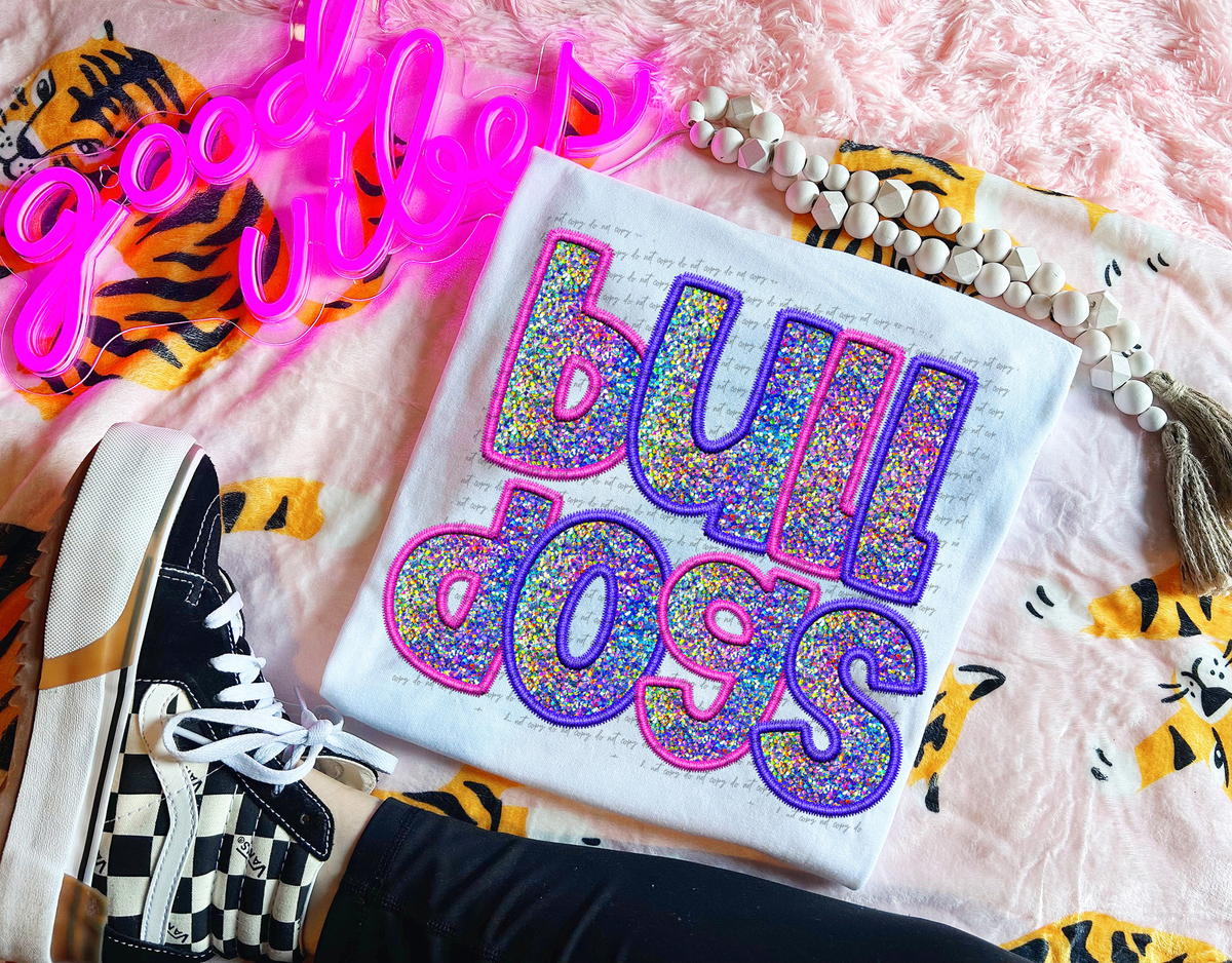 Bulldogs Faux Embroidery Pink Blue 74964 DTF Transfer