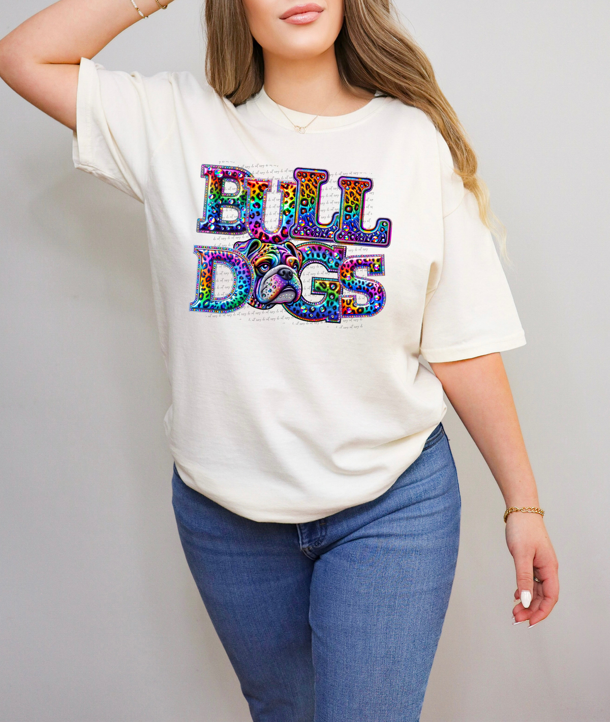 Bulldogs Mascots Rhinestone Leopard Rainbow 42870 DTF transfer