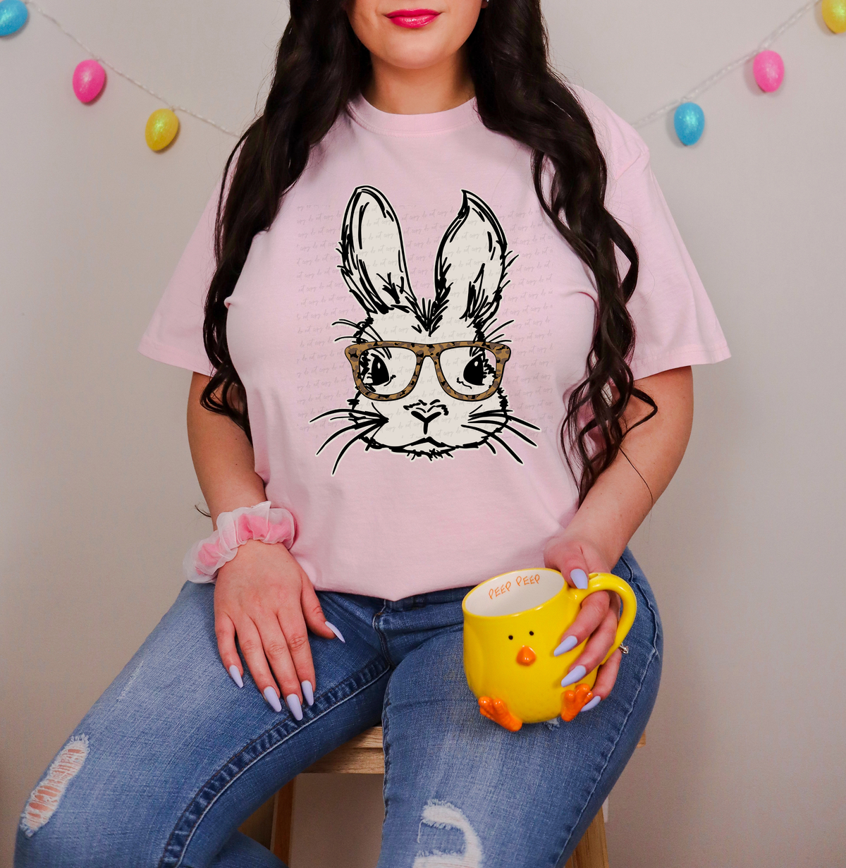 Bunny Cream with Leopard Glasses 114788 DTF transfer