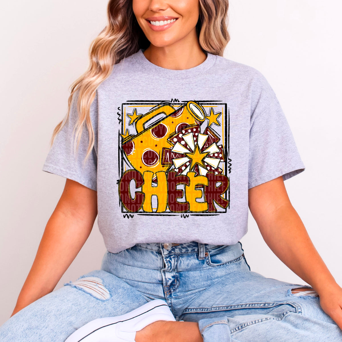 Cheer burgundy and yellow with frame (SDD) 99320 DTF transfer