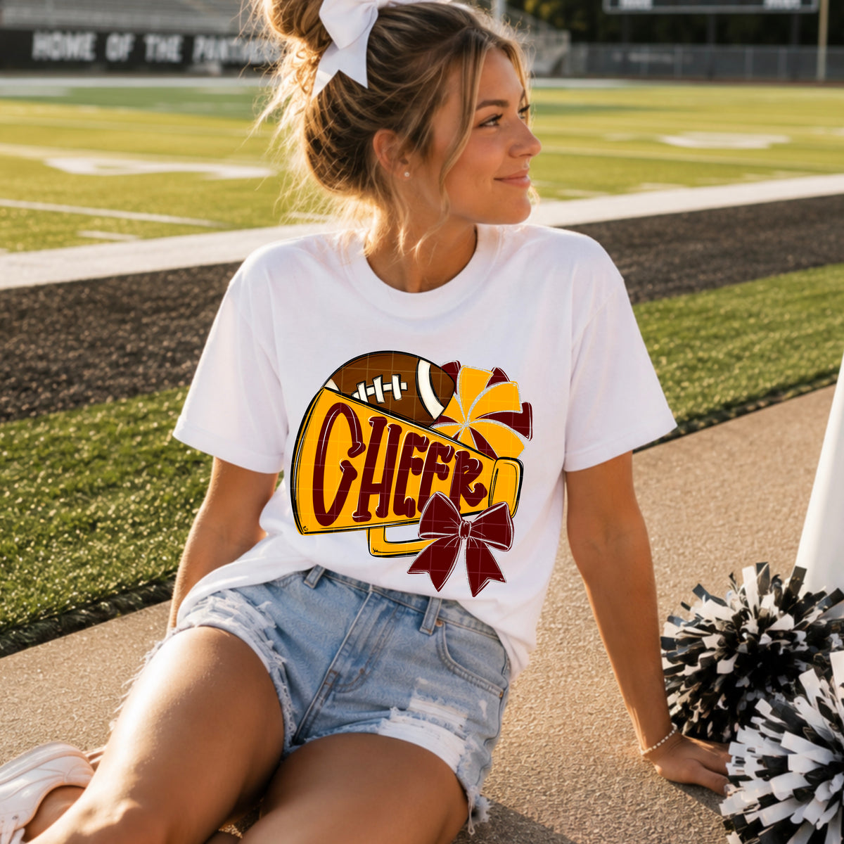 Burgundy gold cheer and football (SDD) DTF transfer