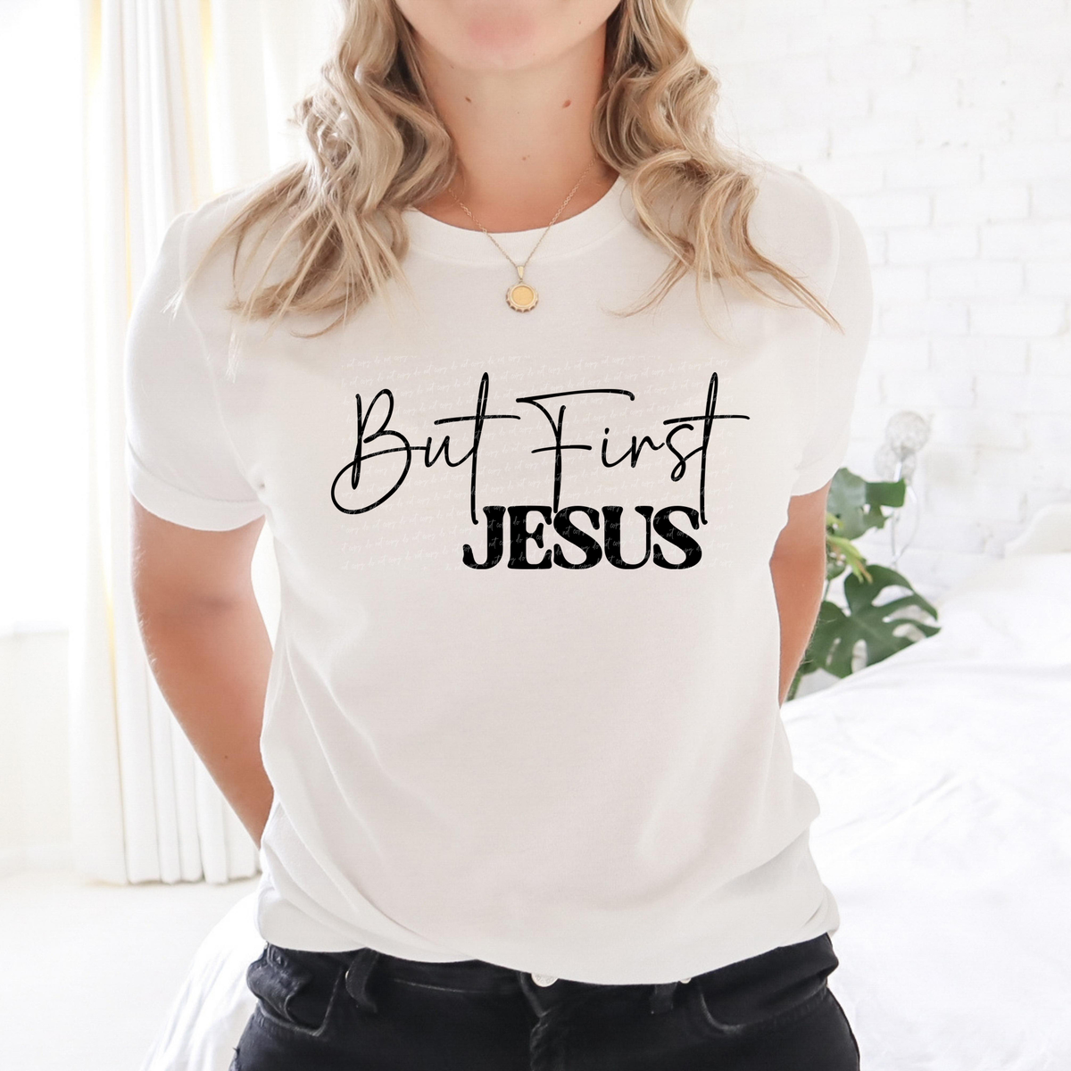 But First Jesus Cursive And Serif Font Black 89308 DTF Transfer