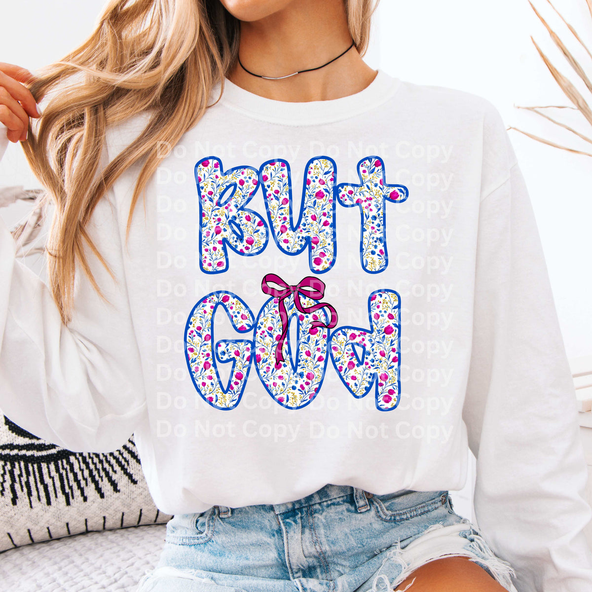 But god floral pink bow (Irene) DTF Transfer