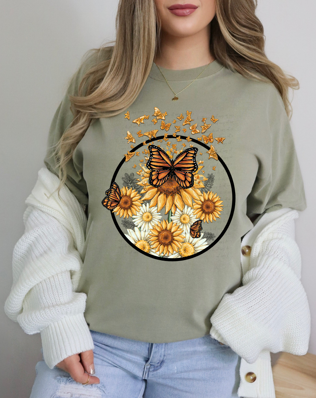 Butterflies and Floral Sunflower Circle 114820 DTF transfer