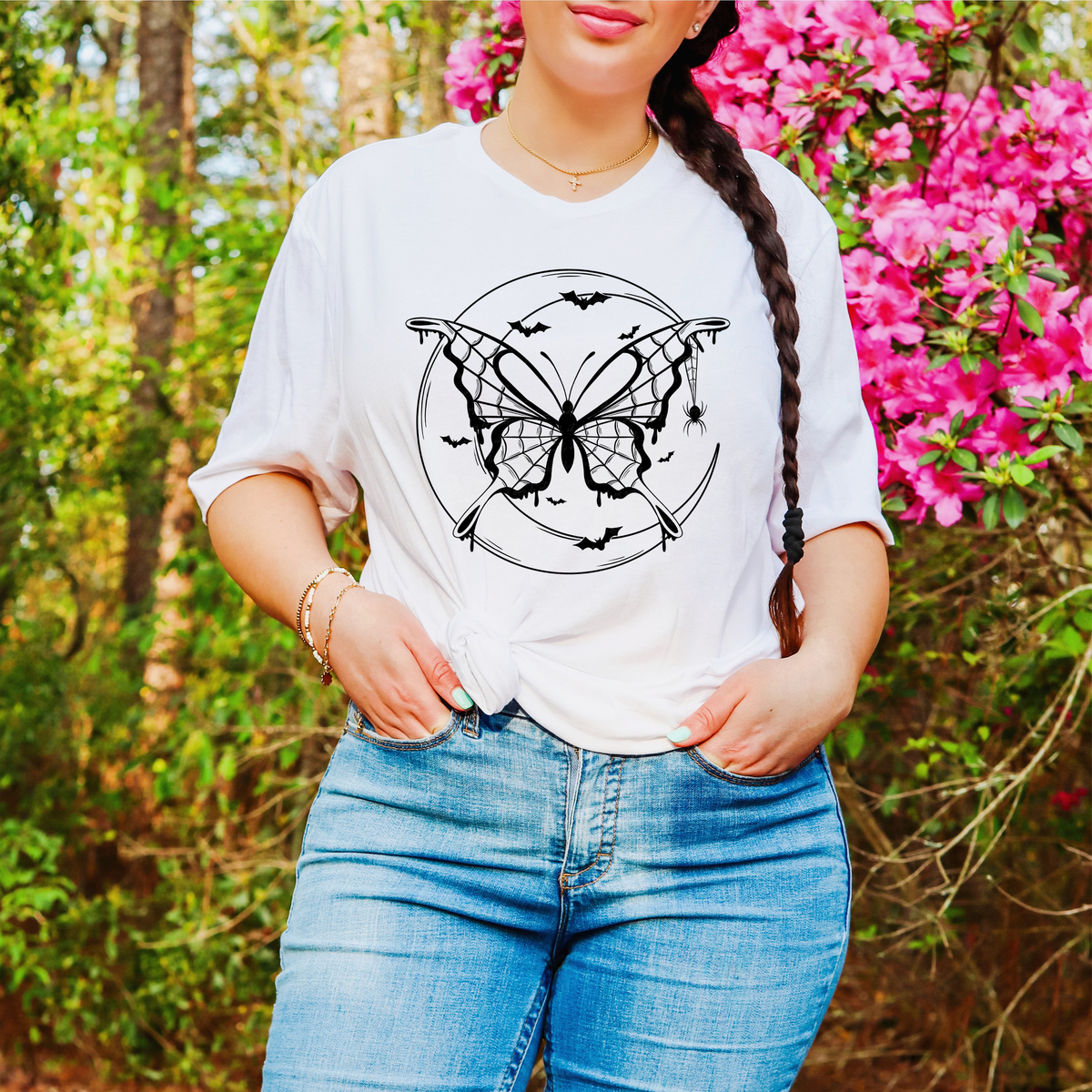 Butterfly Crescent Moon Bats and Spider Black Outline 115709 DTF Transfer