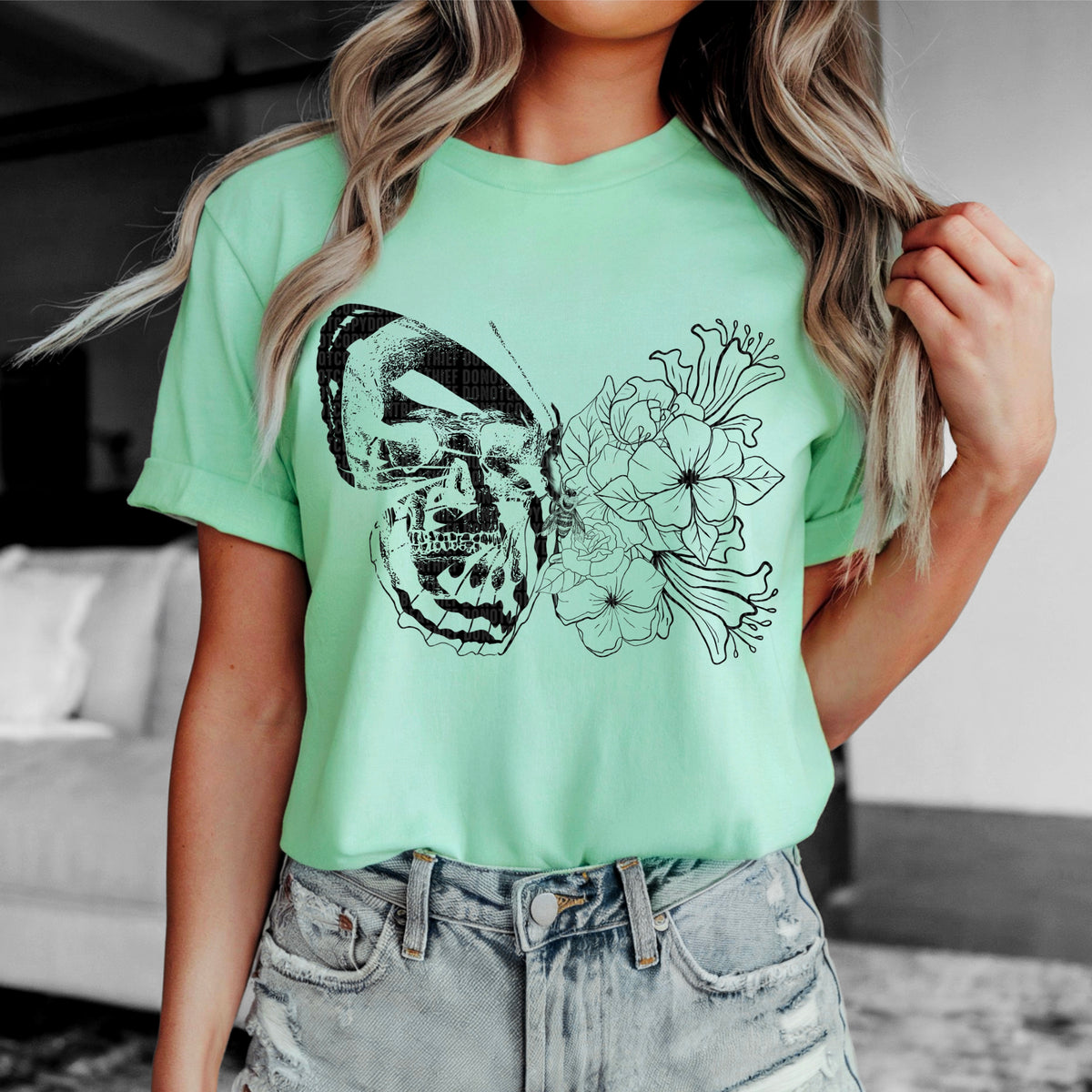 Butterfly Skull And Floral 104051 DTF transfer