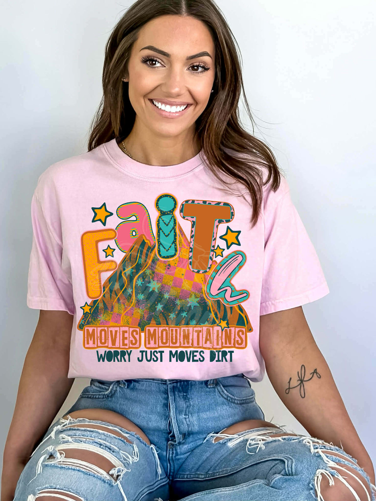Faith can move mountains (teal orange and pink) (C’s) DTF Transfer