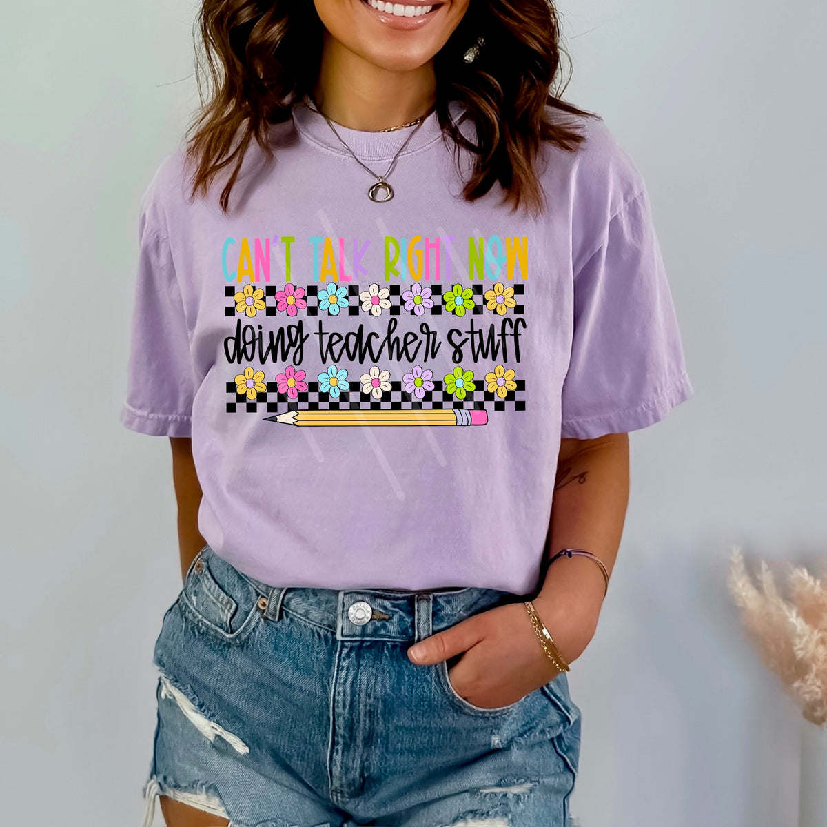 Doing Teacher Stuff flowers and checker scarlow 110319 DTF transfer