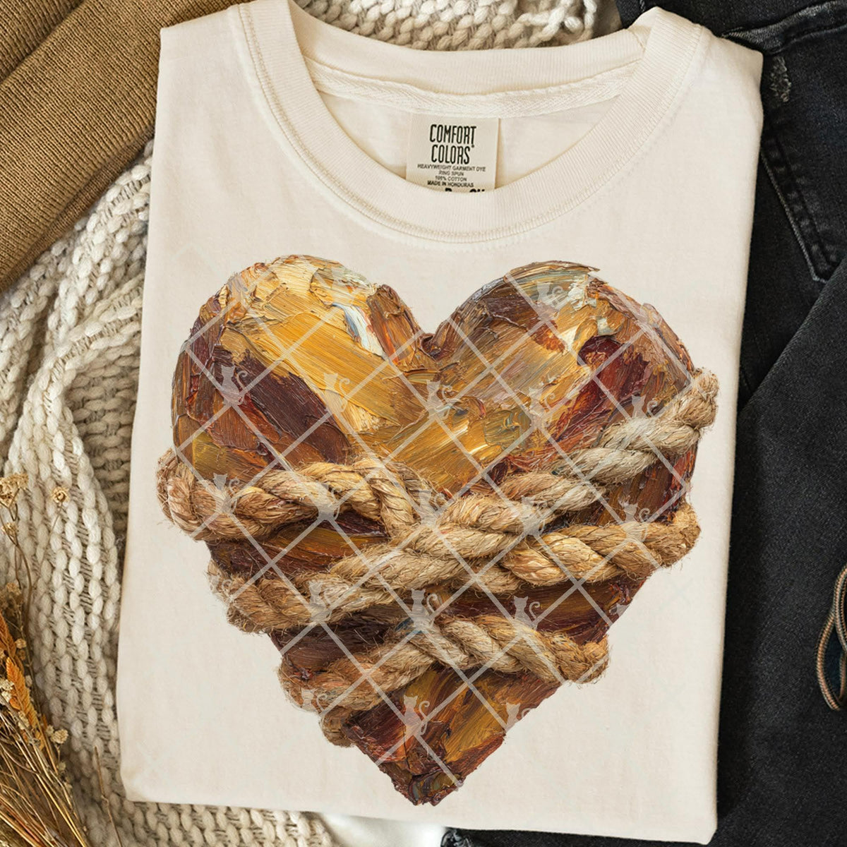 Gold Faux paint rope heart (TTD) DTF Transfer