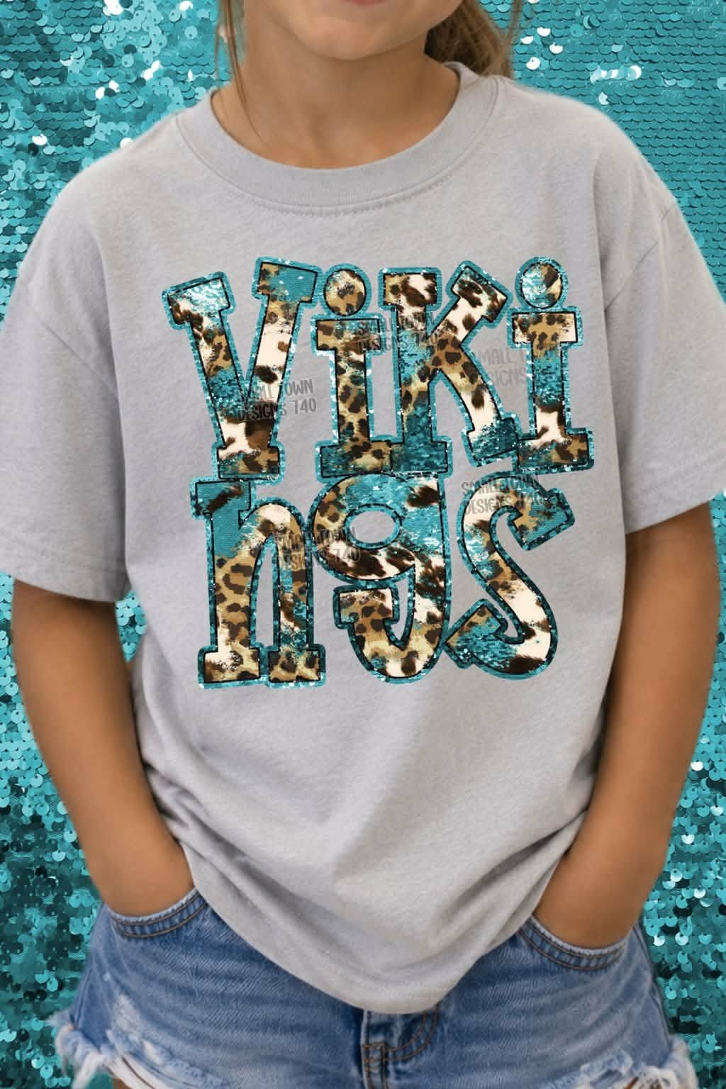 Vikings animal print blue sequin outline (STD) DTF transfer
