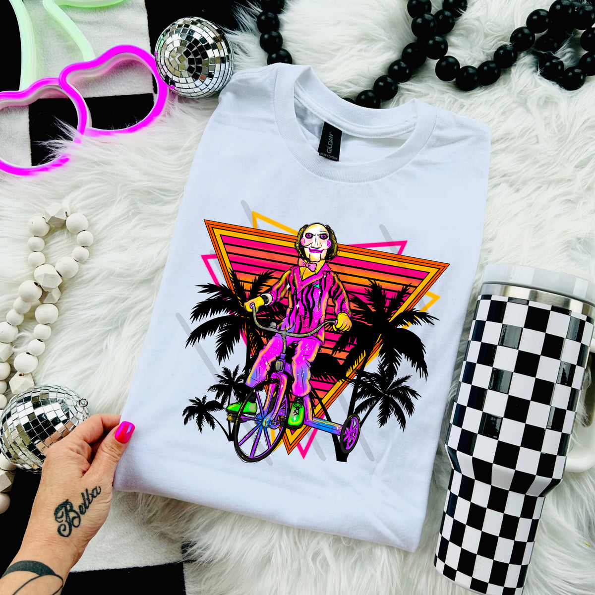 Neon Bike (no words) with palm trees 110961 DTF transfer