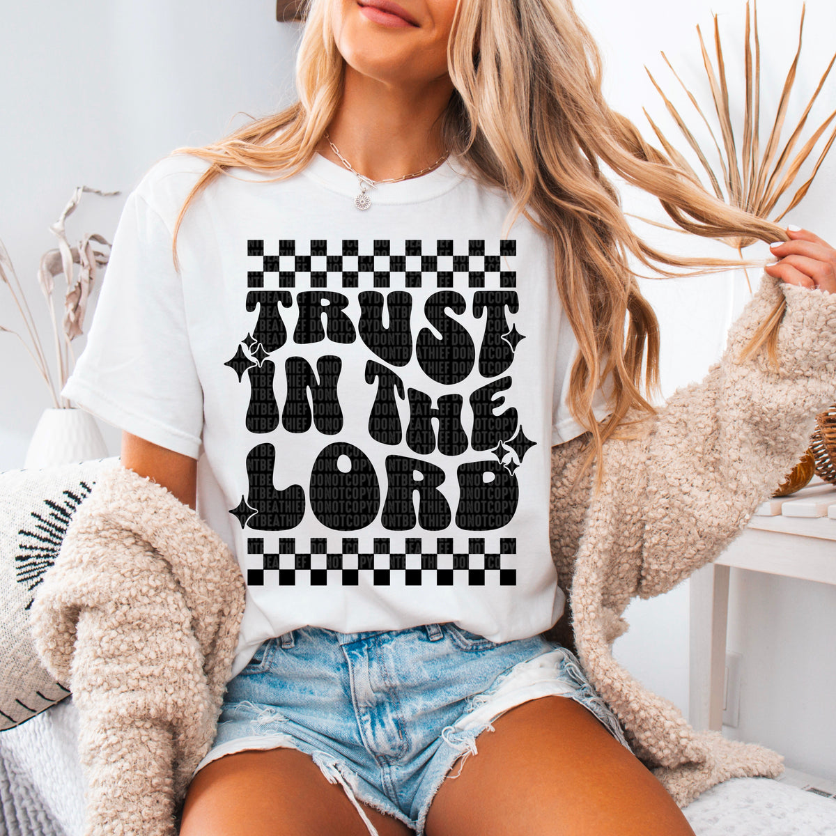 Trust in the lord checkered black font 93598 DTF transfer