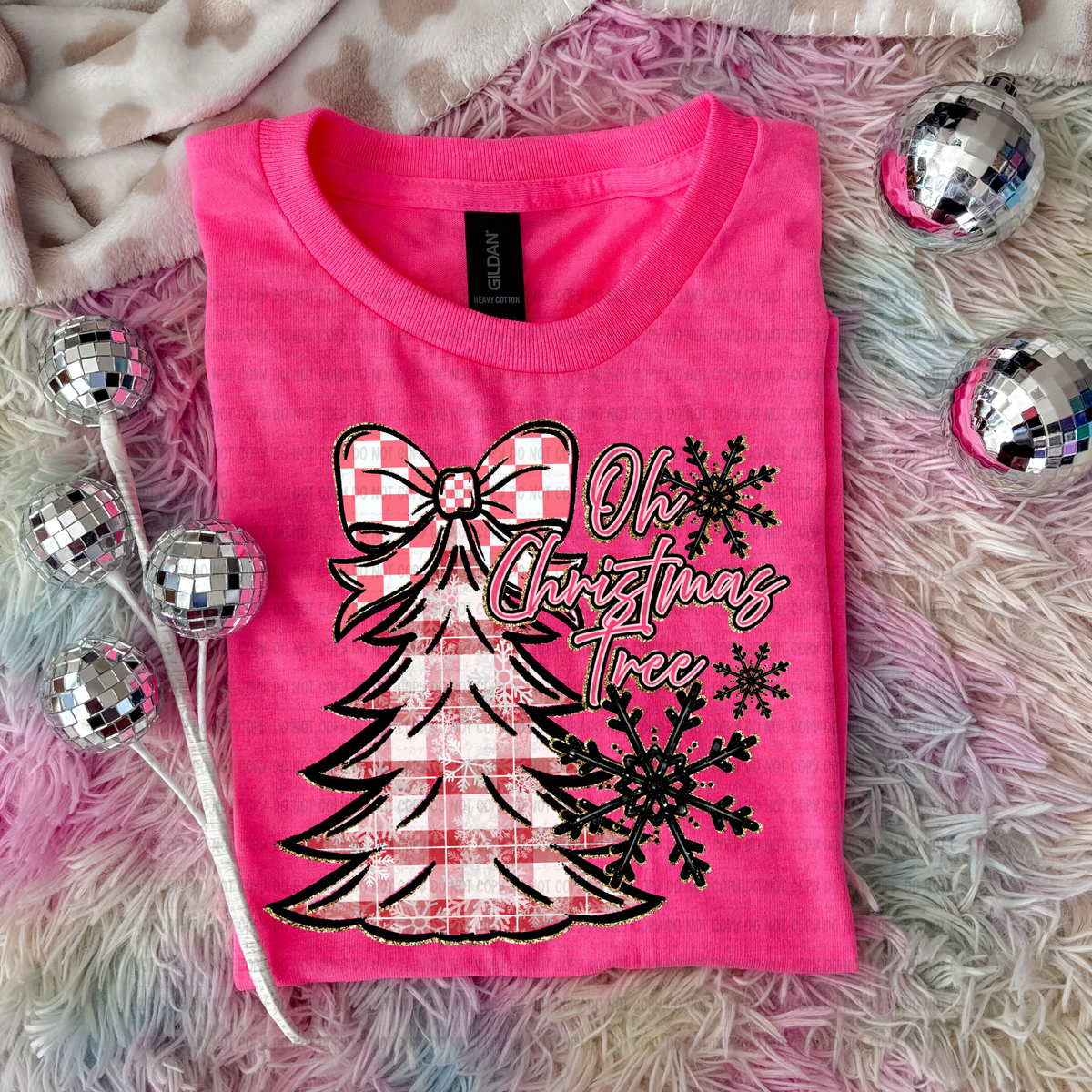 Oh Christmas tree pink plaid (revel) DTF Transfer