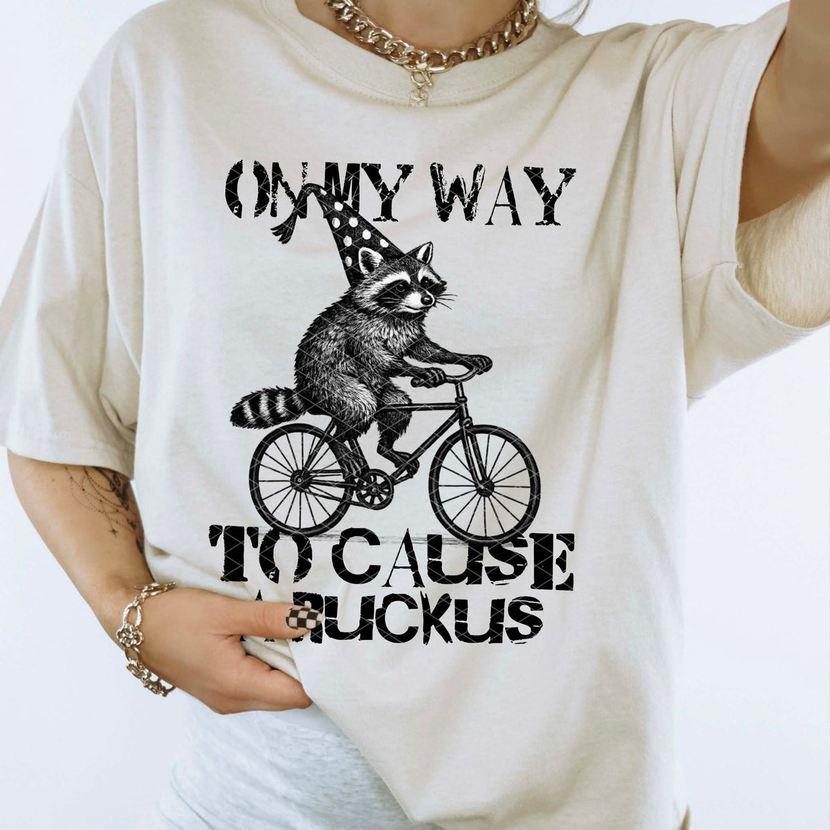 On my way to cause a ruckus raccoon (SDD) DTF Transfer