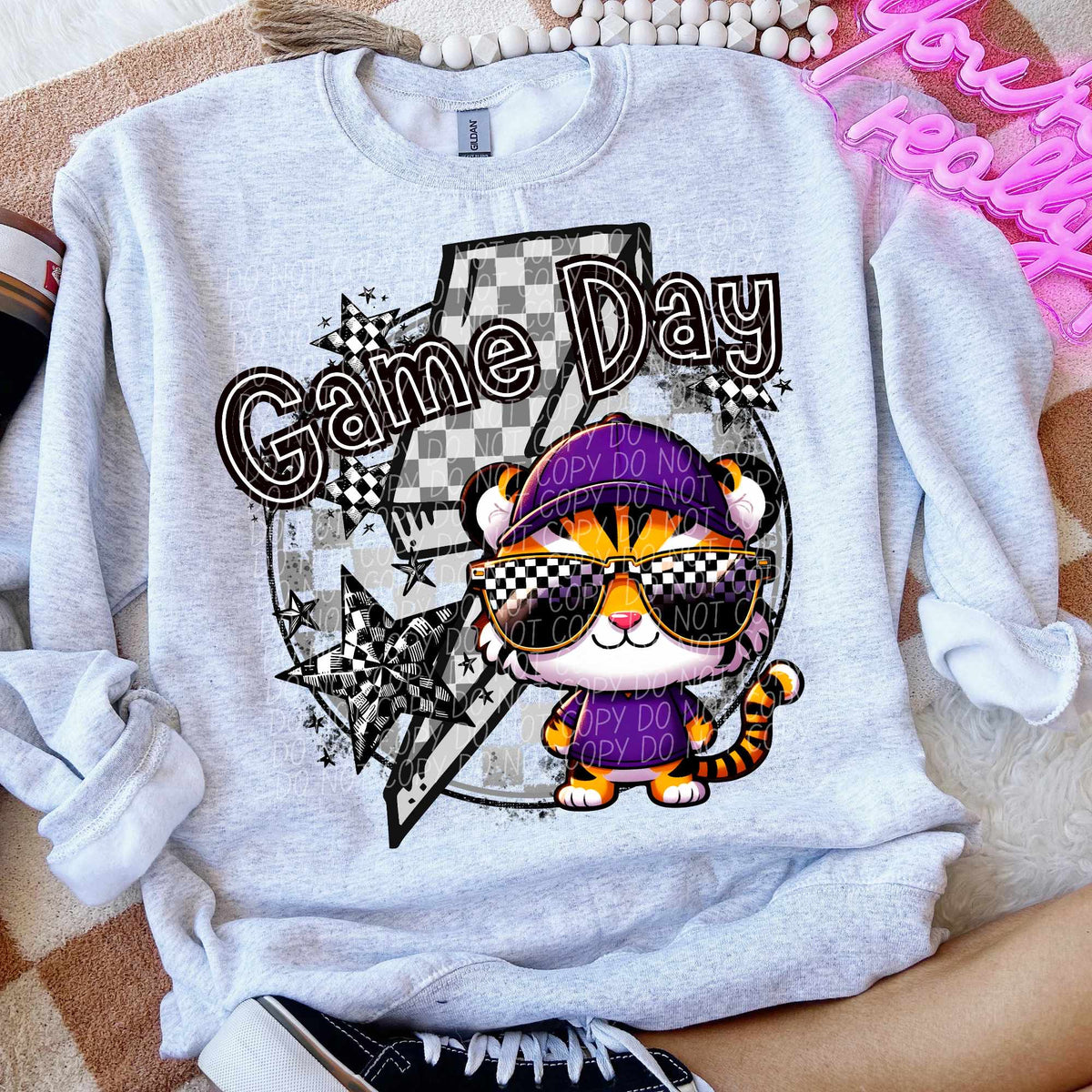 Game day tiger purple shirt lightning bolt (CITY) 52564 DTF transfer