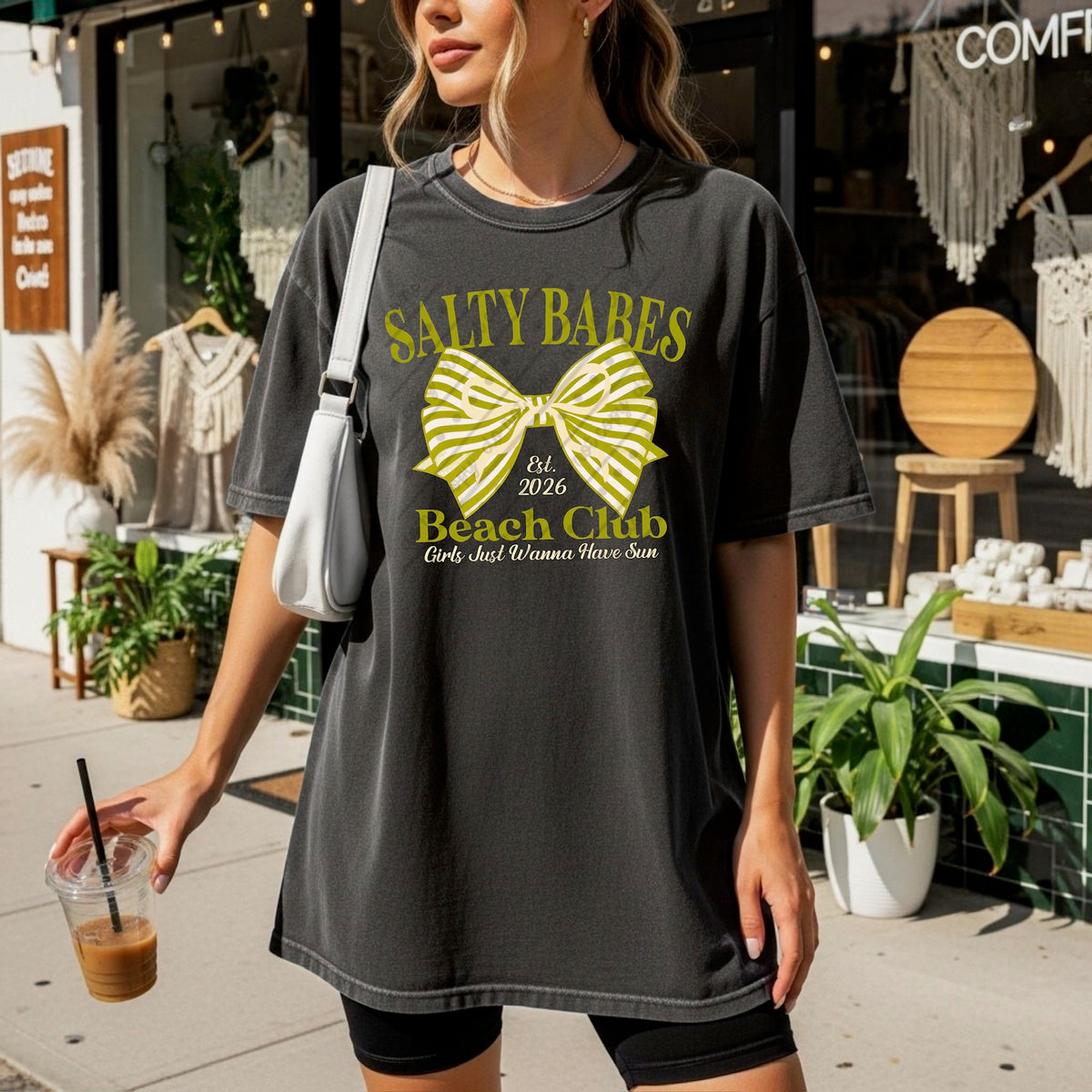 Salty Babes beach club bow (lime green) DTF TRANSFER