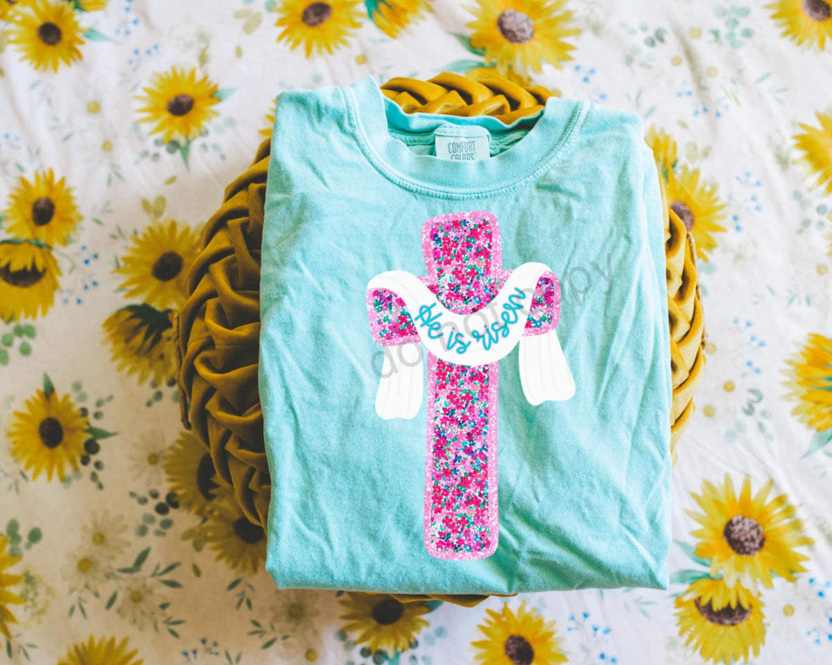 He is risen floral filled cross 87735 DTF transfer