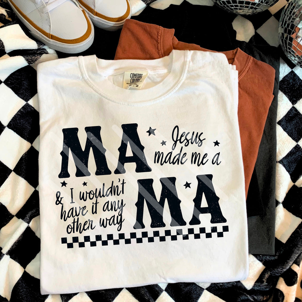 Jesus Made me a Mama checker BLACK (scarlow) 114368 DTF transfer