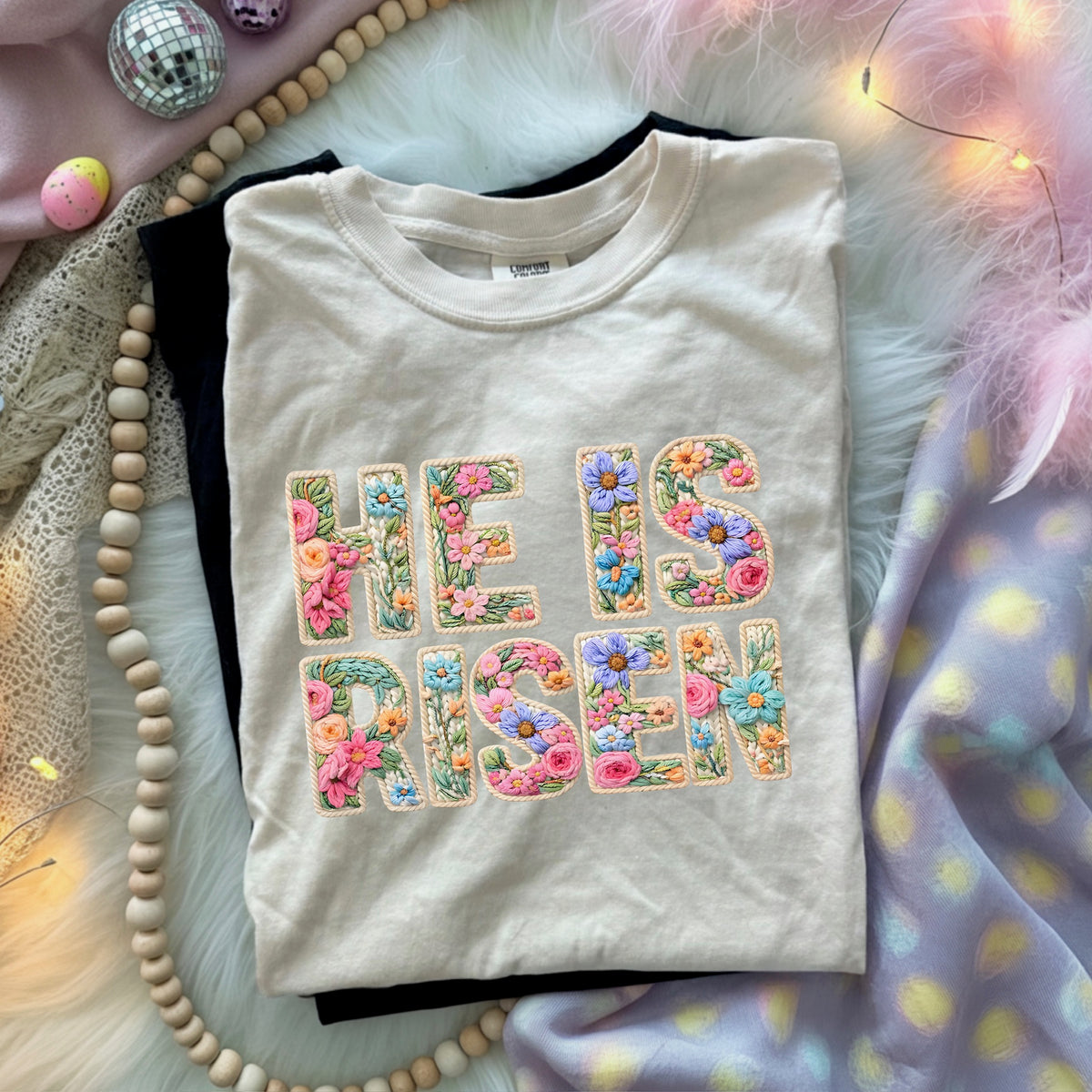 He is risen faux embroidery florals DTF Transfer