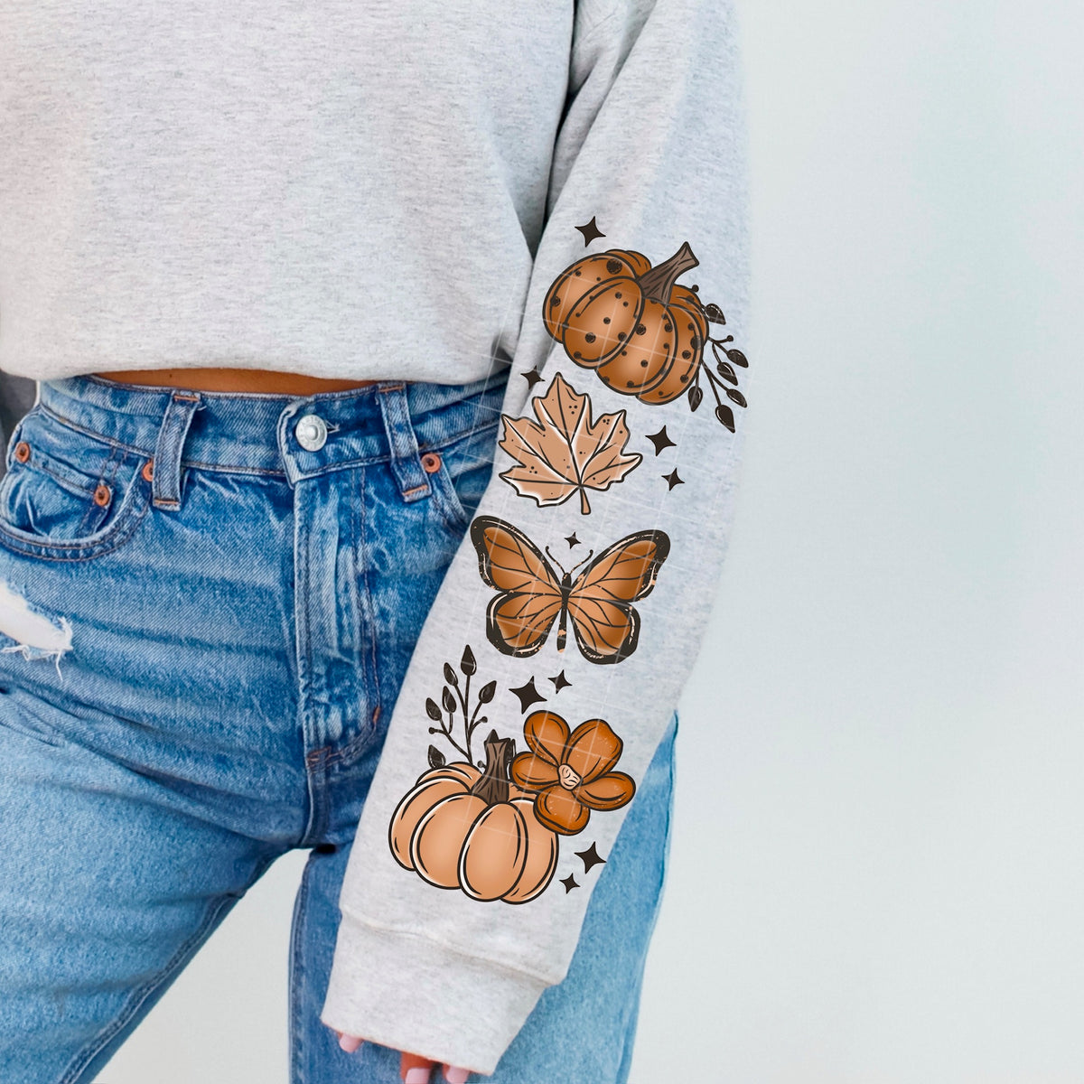 Fall Breeze Autumn Leaves butterflies and pumpkins (SLEEVE) CSC DTF transfer