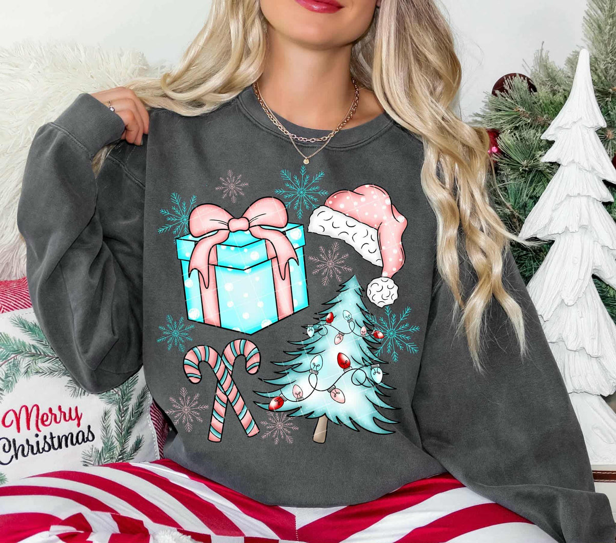 Present Hat and Tree collage (Linda) DTF transfer