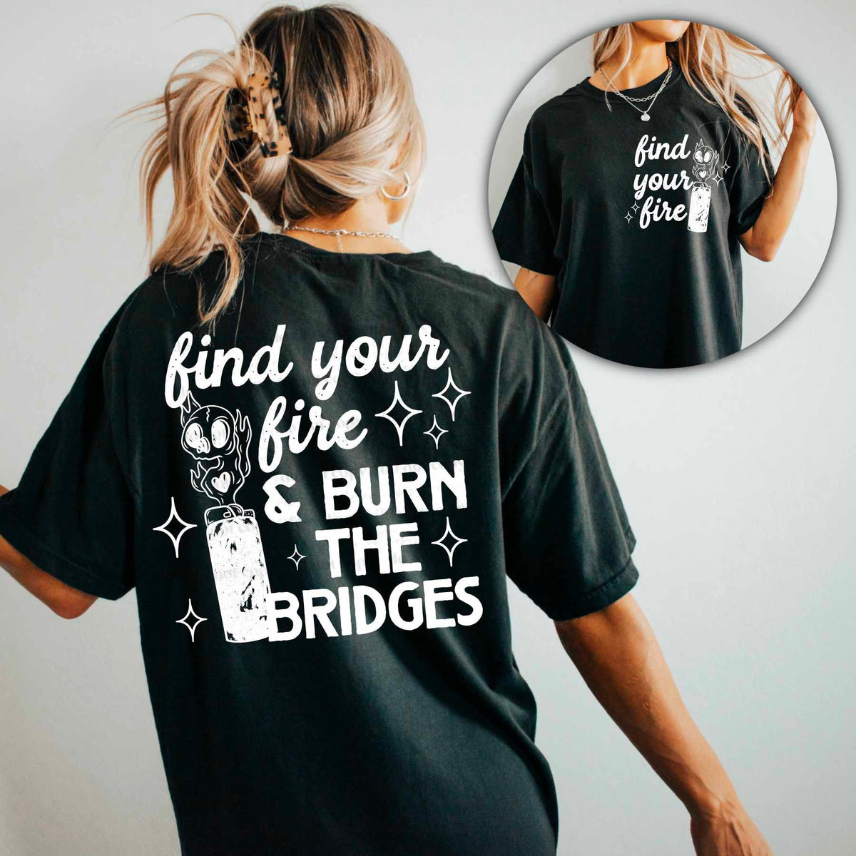 Find your fire & burn the bridges WHITE BACK (CSC) 77257 DTF transfer