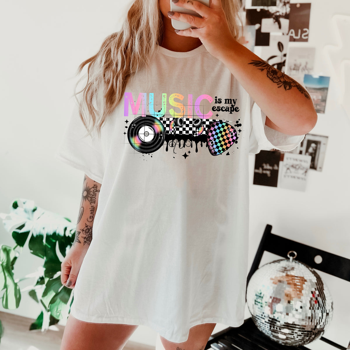 Music is my escape checker BLACK (CSC) DTF Transfer