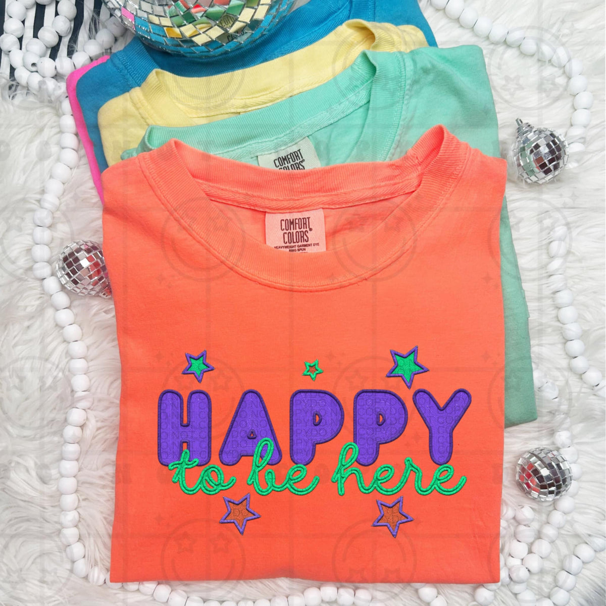 Happy to be here purple and green (HW) 97028 DTF transfer