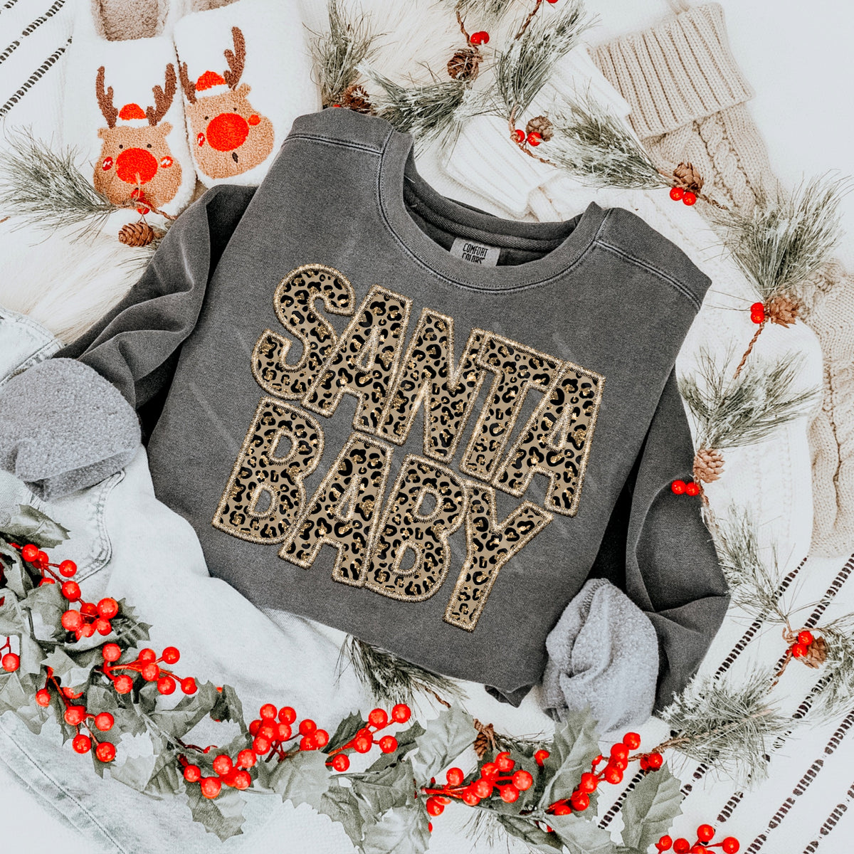 Santa Baby leopard faux embroidery 111652 DTF transfer