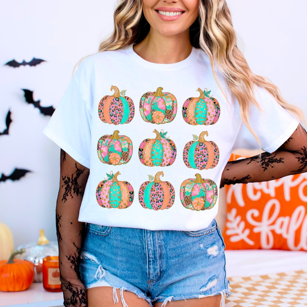 9 colorful pumpkins grid 113409 DTF transfer