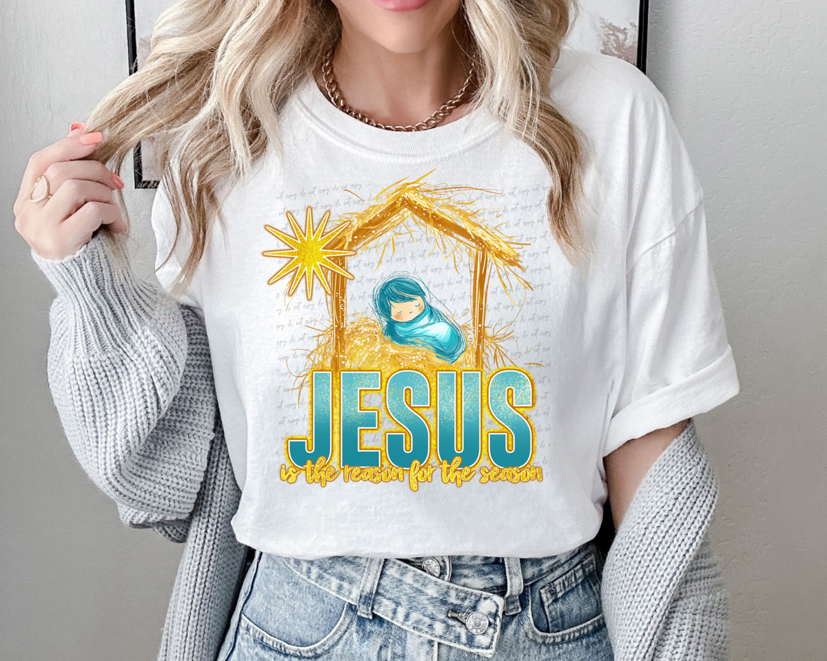 Jesus is the reason for the season yellow and blue (SSD) 67446 DTF transfer