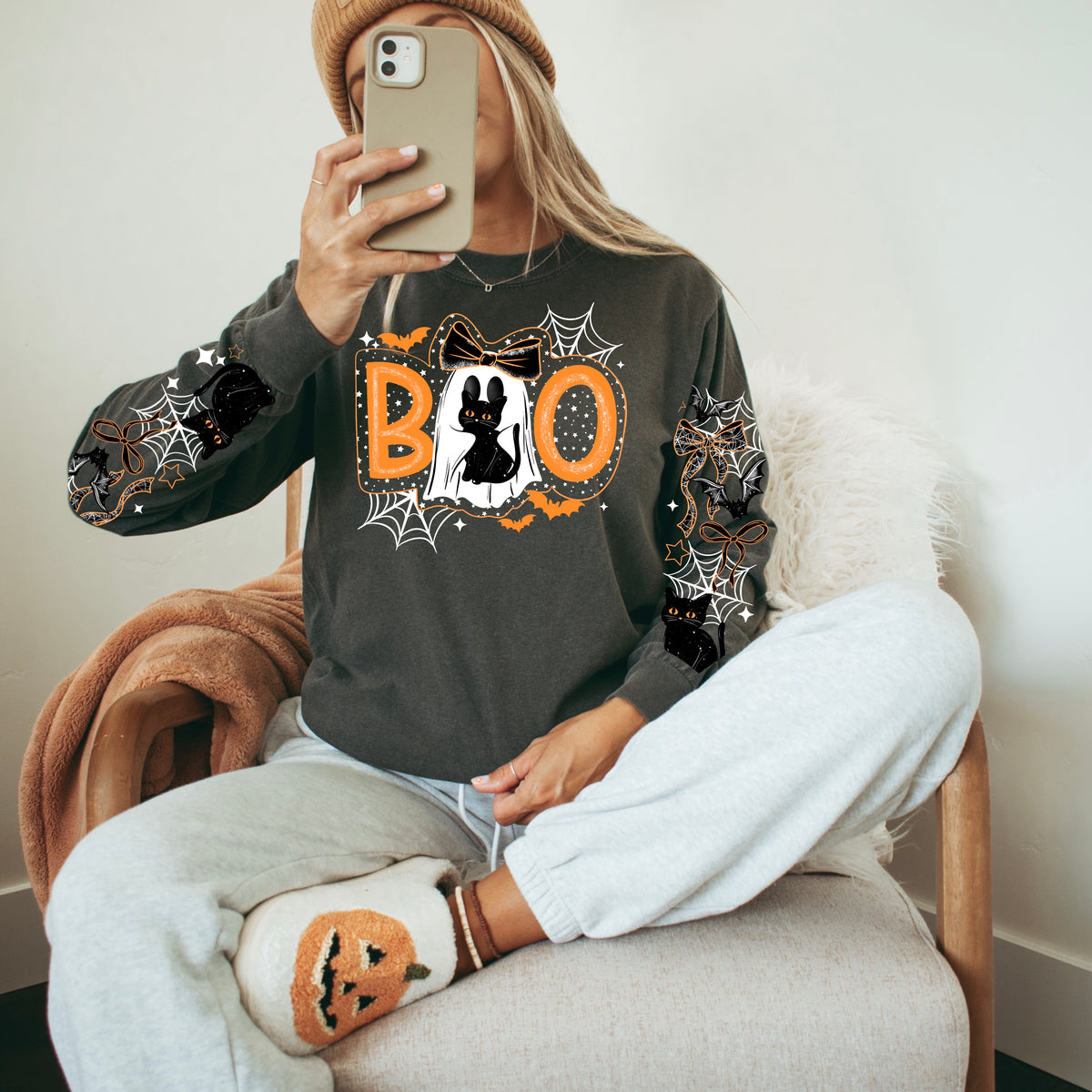 Boo ghost cat horizontal (front only) (CSC) DTF Transfer