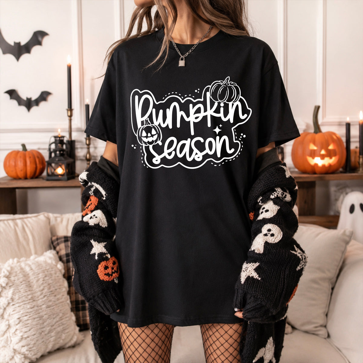 Pumpkin season cursive white (CSC) DTF Transfer